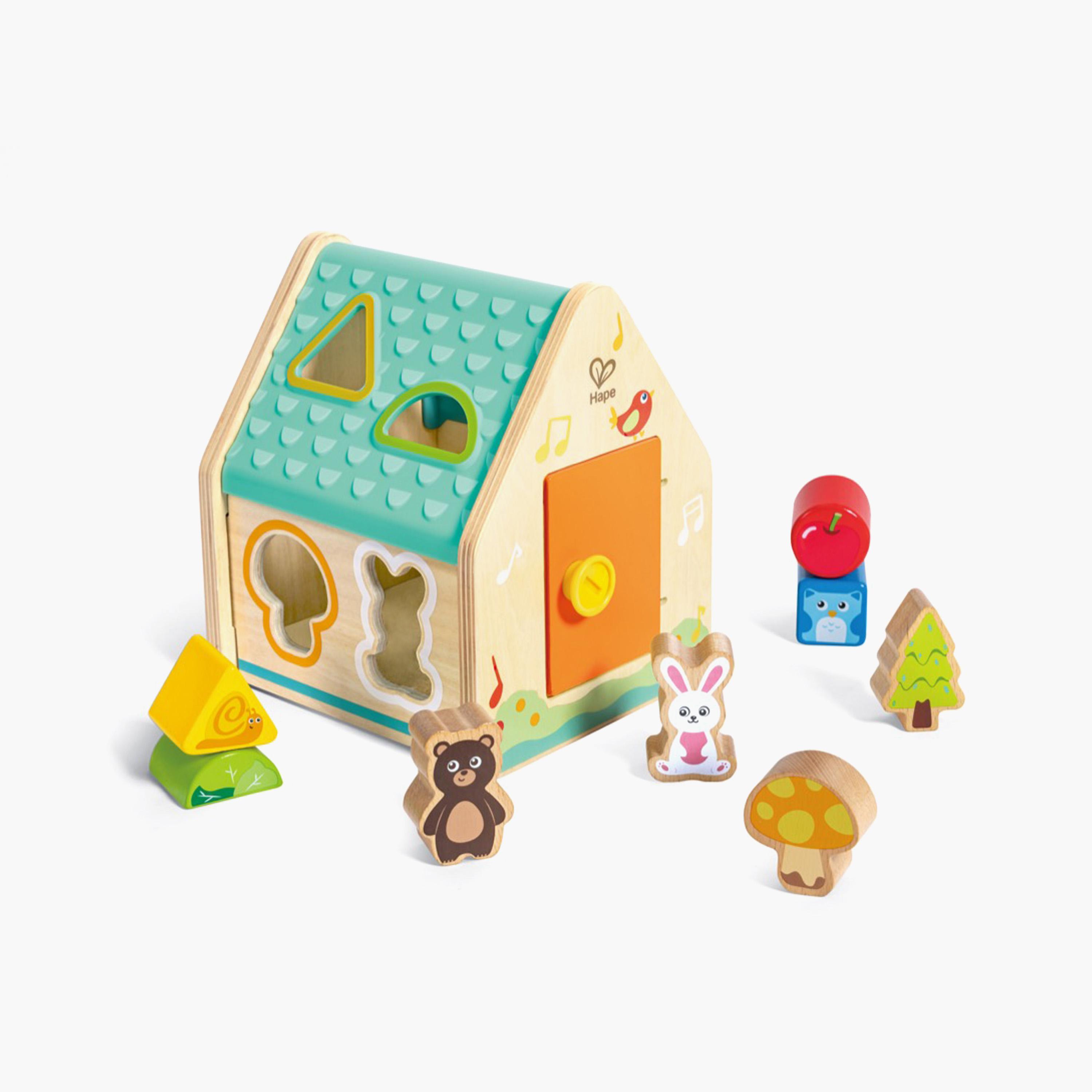 HAPE 9-Piece Wooden Critter Animal House Shape Sorter Set