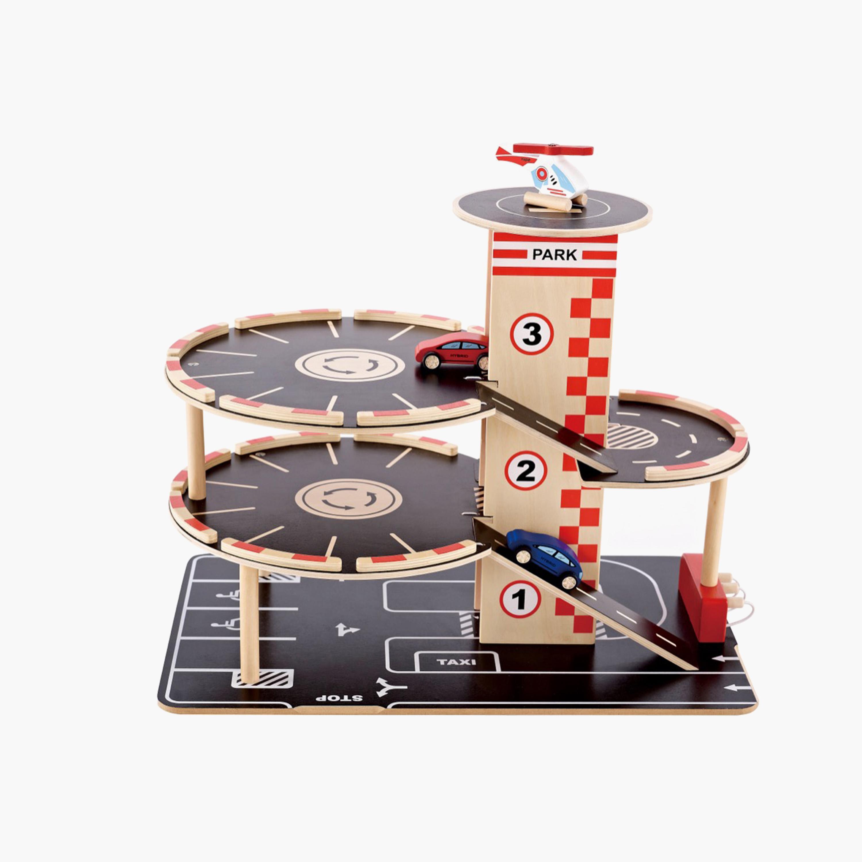 HAPE 4-Piece Wooden Park and Go Garage Playset