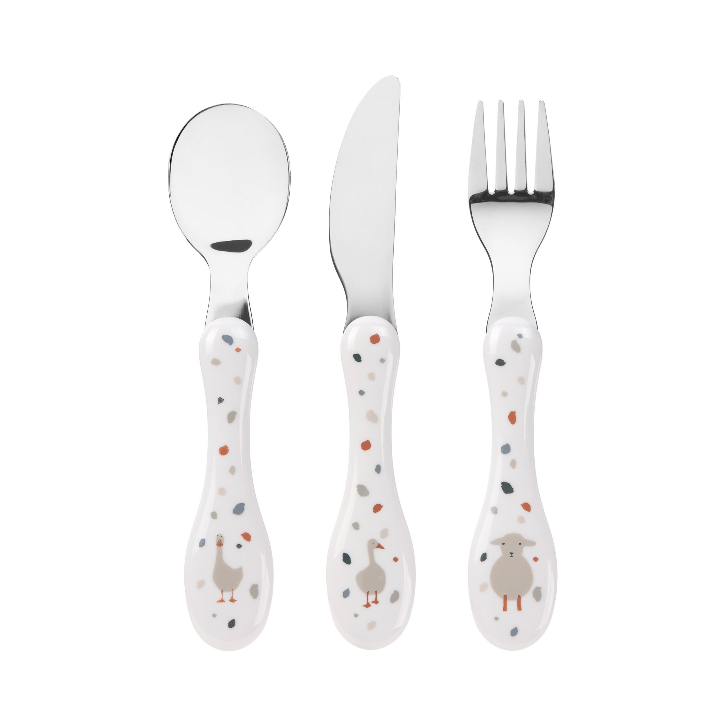LASSIG 3-Piece Tiny Farmer Cutlery Set with Silicone Handle - Sheep & Goose-baby-feeding-mealtimeessentials-image-1