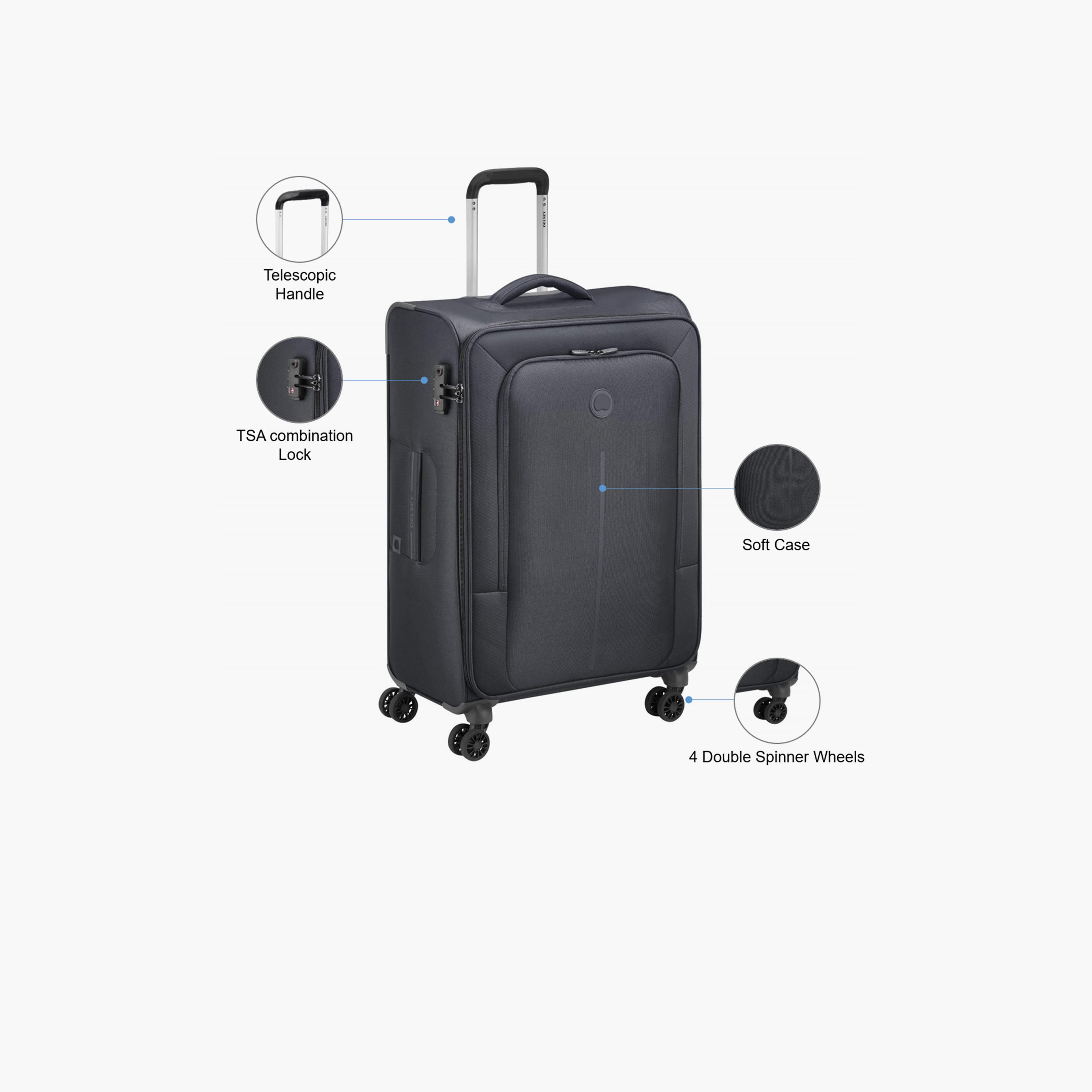 Delsey Paris Caracas 71 CM Medium Check-in Polyester Soft Sided 4-Wheeler Spinner Trolley Bag with TSA Combination Lock-travel-luggagesandbags-luggage-image-3