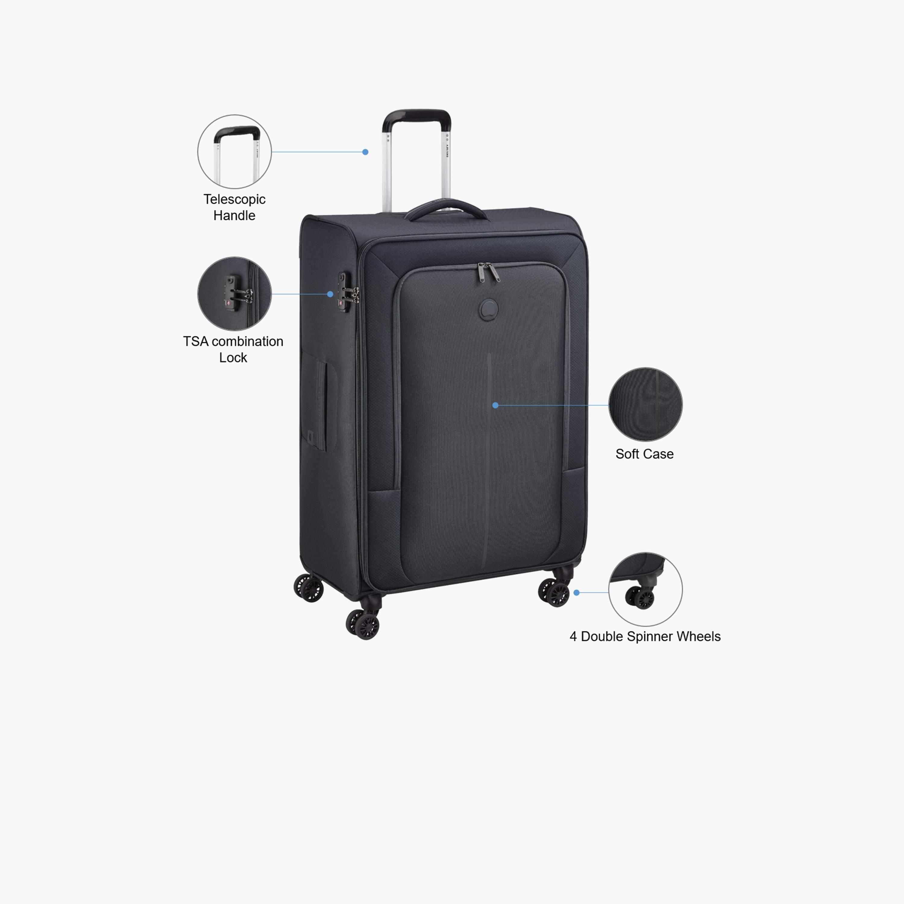 Delsey Paris Caracas 82 CM Large Check-in Polyester Soft Sided 4-Wheeler Spinner Trolley Bag with TSA Combination Lock-travel-luggagesandbags-luggage-image-3