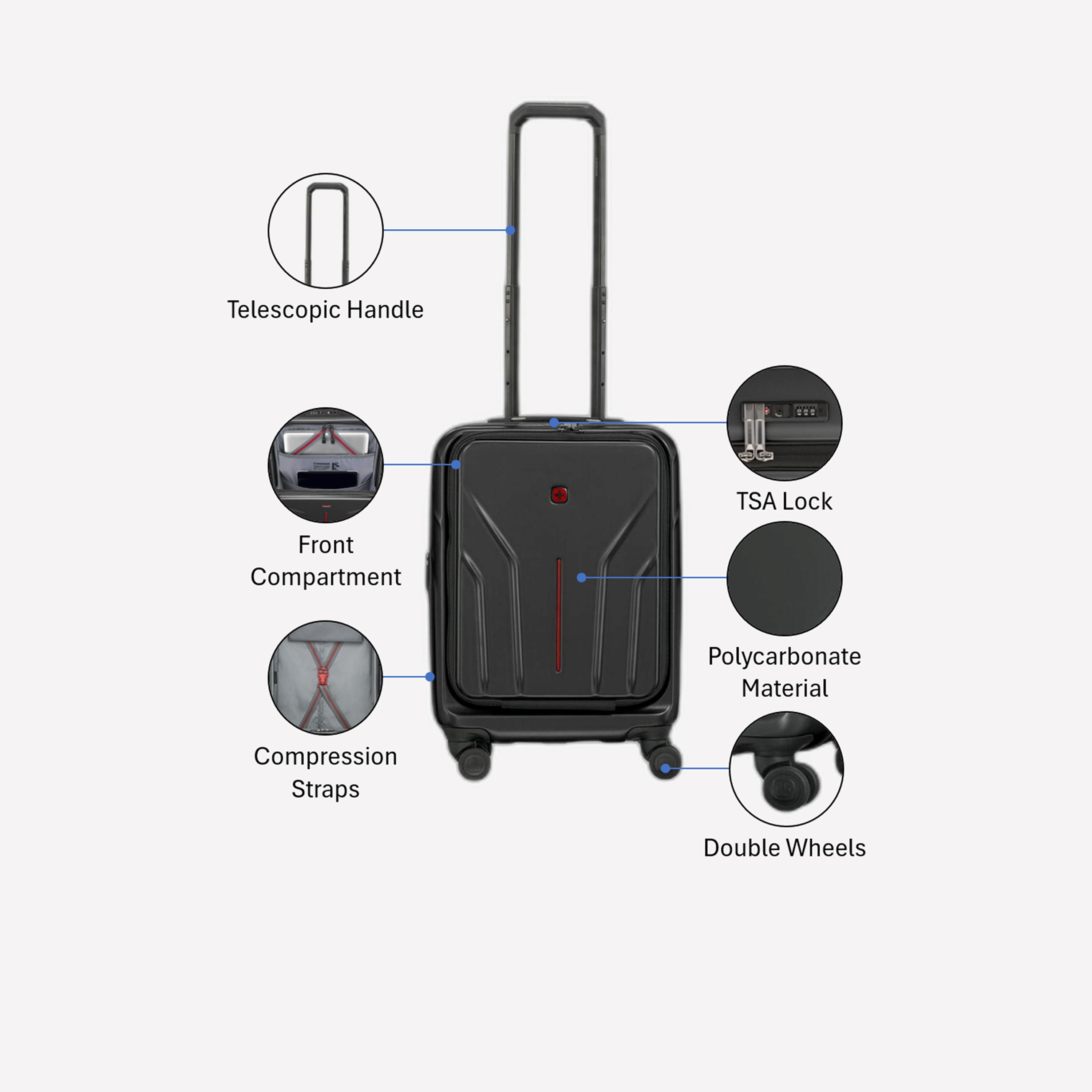 Wenger Amplix 54 CM Small Cabin Polycarbonate with ABS Hard Sided 4-Wheeler Spinner Trolley Bag with TSA Lock-travel-luggagesandbags-luggage-image-3