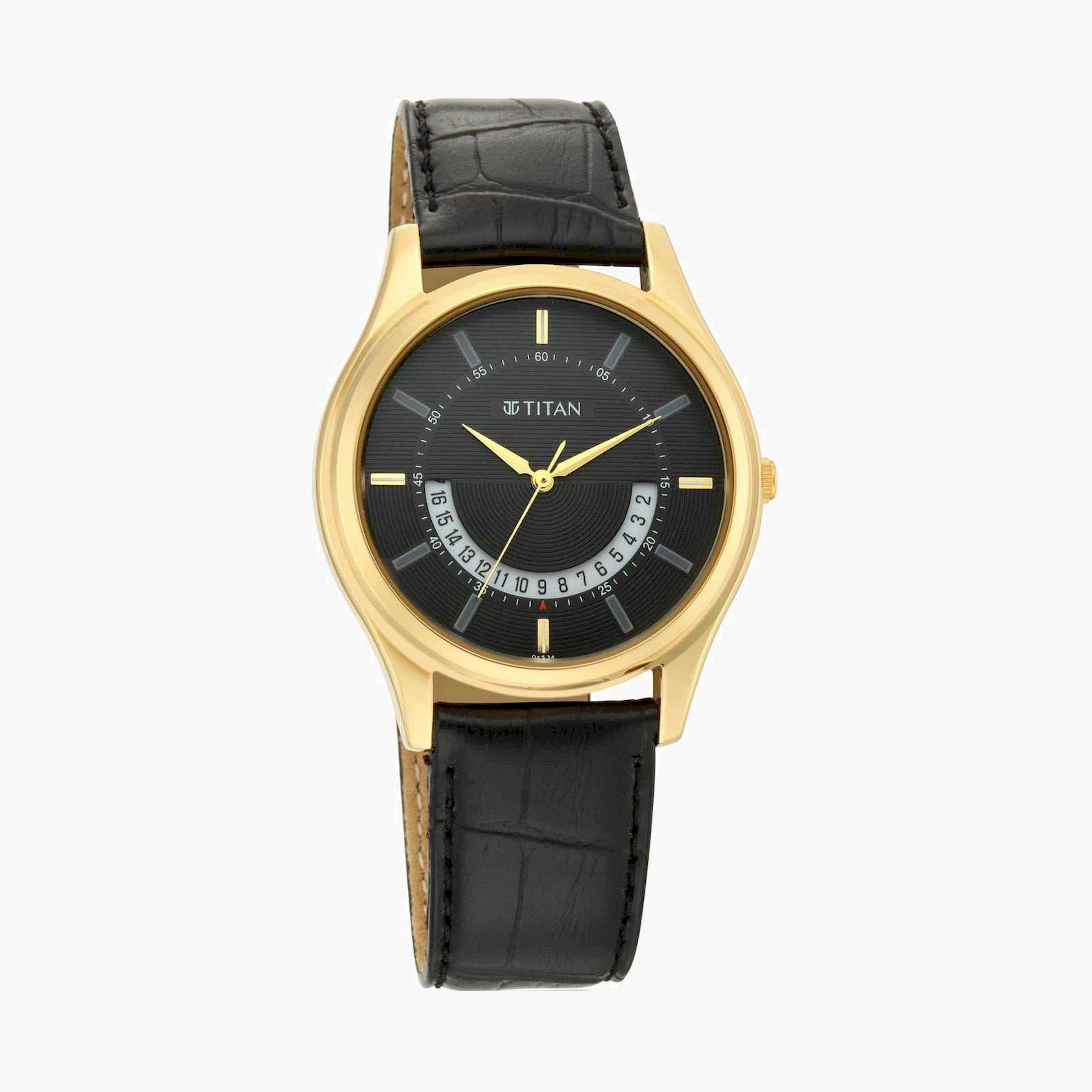 تيتان- ساعة يد  تناظرية للرجال سوار جلدي لون أسود  40مم  | NS1713YL01-men-watchesandjewellery-watches-image-1