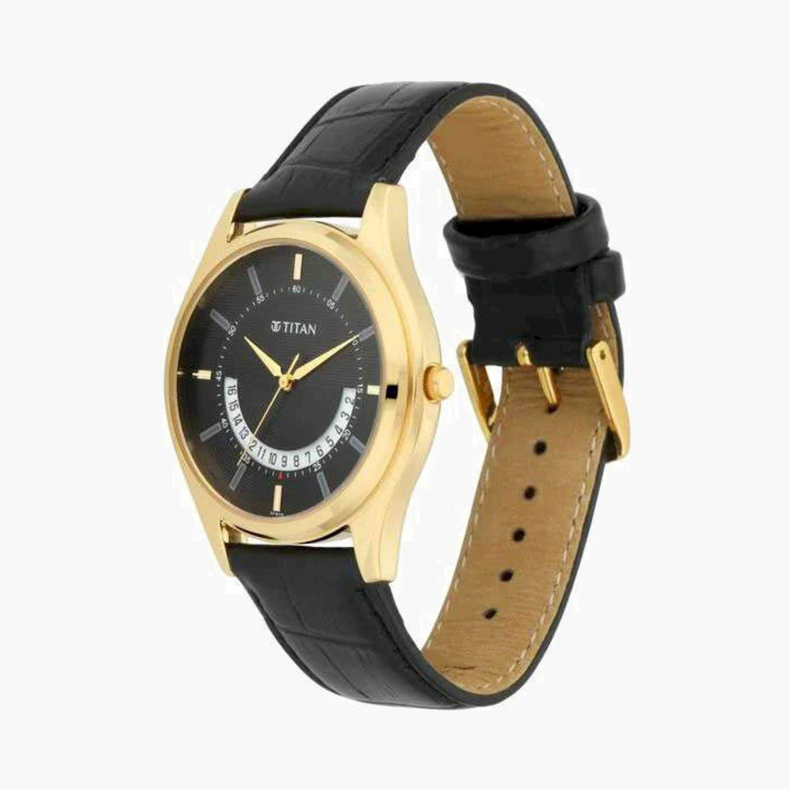 تيتان- ساعة يد  تناظرية للرجال سوار جلدي لون أسود  40مم  | NS1713YL01-men-watchesandjewellery-watches-image-2