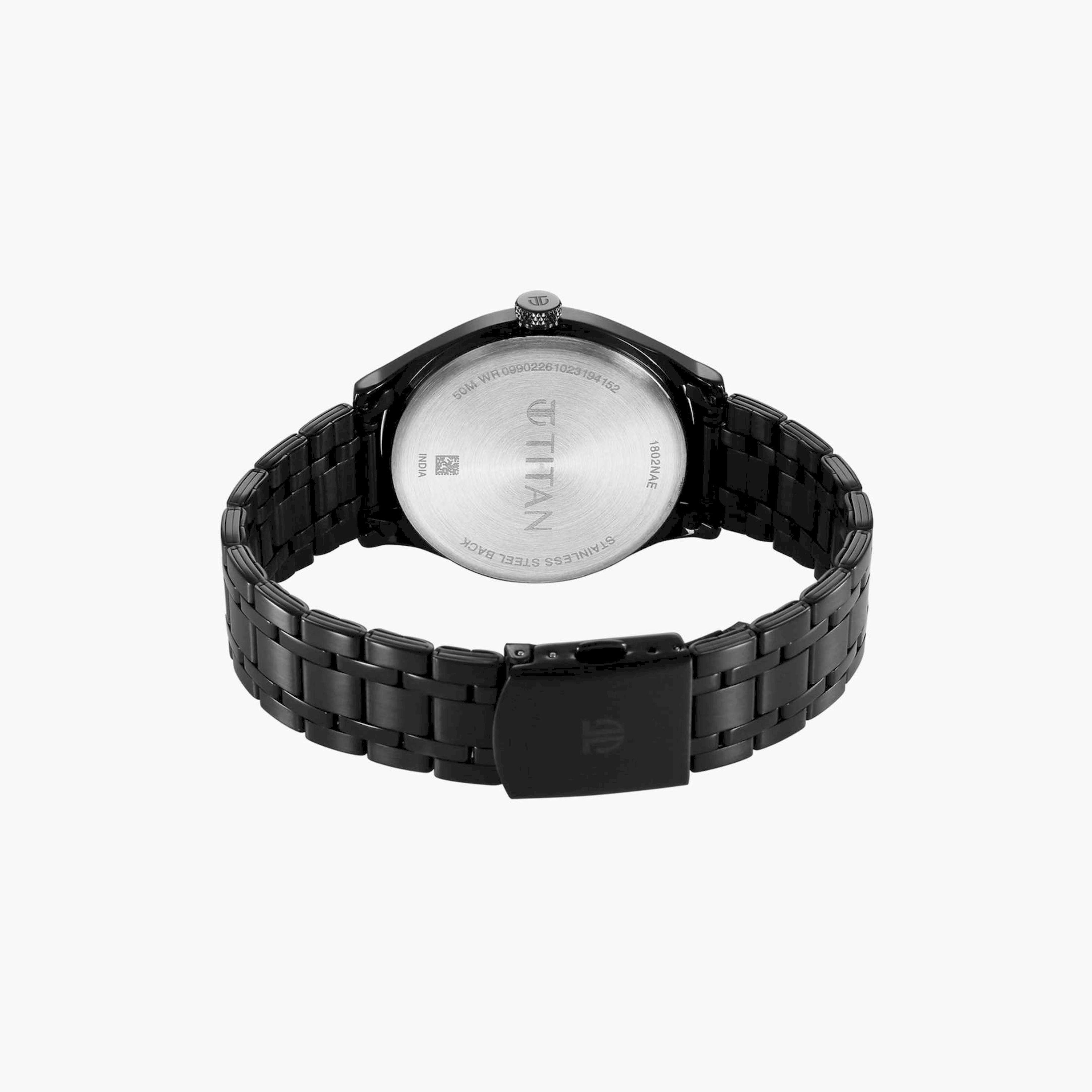تيتان- ساعة يد  تناظرية للرجال سوار ستانلس ستيل لون أسود  41مم  | 1802NM02-men-watchesandjewellery-watches-image-5