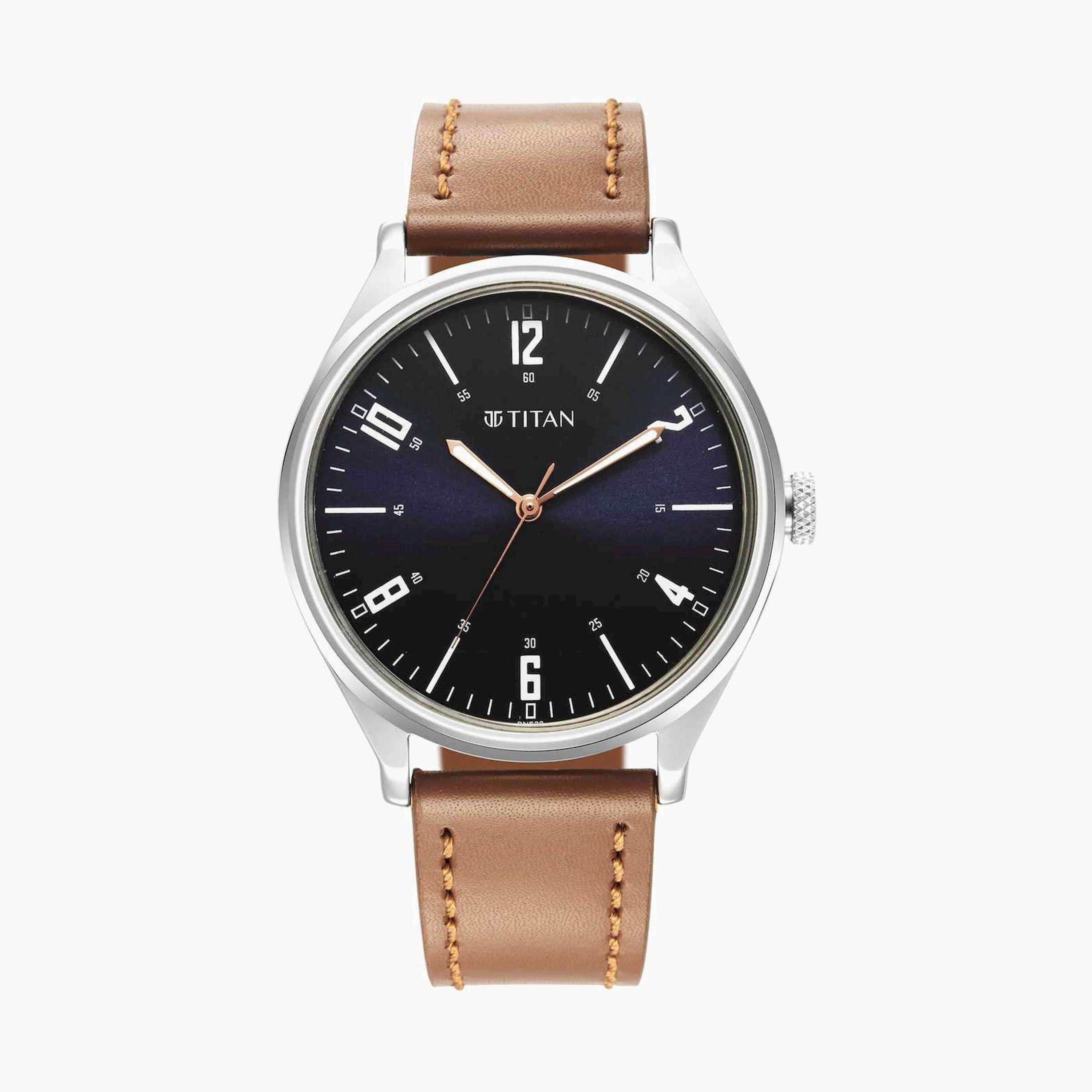 تيتان- ساعة يد  تناظرية للرجال سوار جلدي لون بني  38مم  | 1802SL17-men-watchesandjewellery-watches-image-1