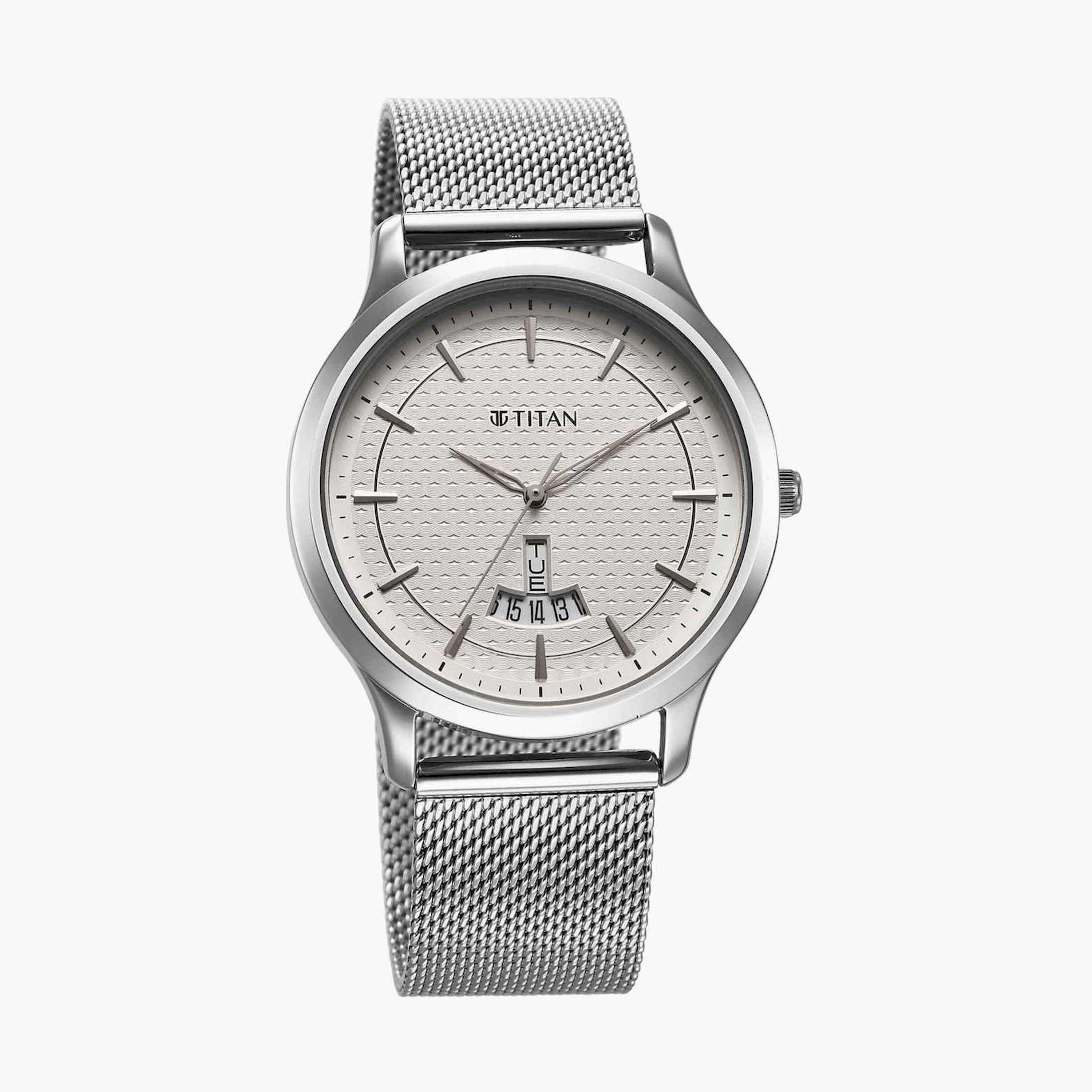 تيتان- ساعة يد  تناظرية للرجال سوار ستانلس ستيل لون فضي  40مم  | 1825SM10-men-watchesandjewellery-watches-image-2