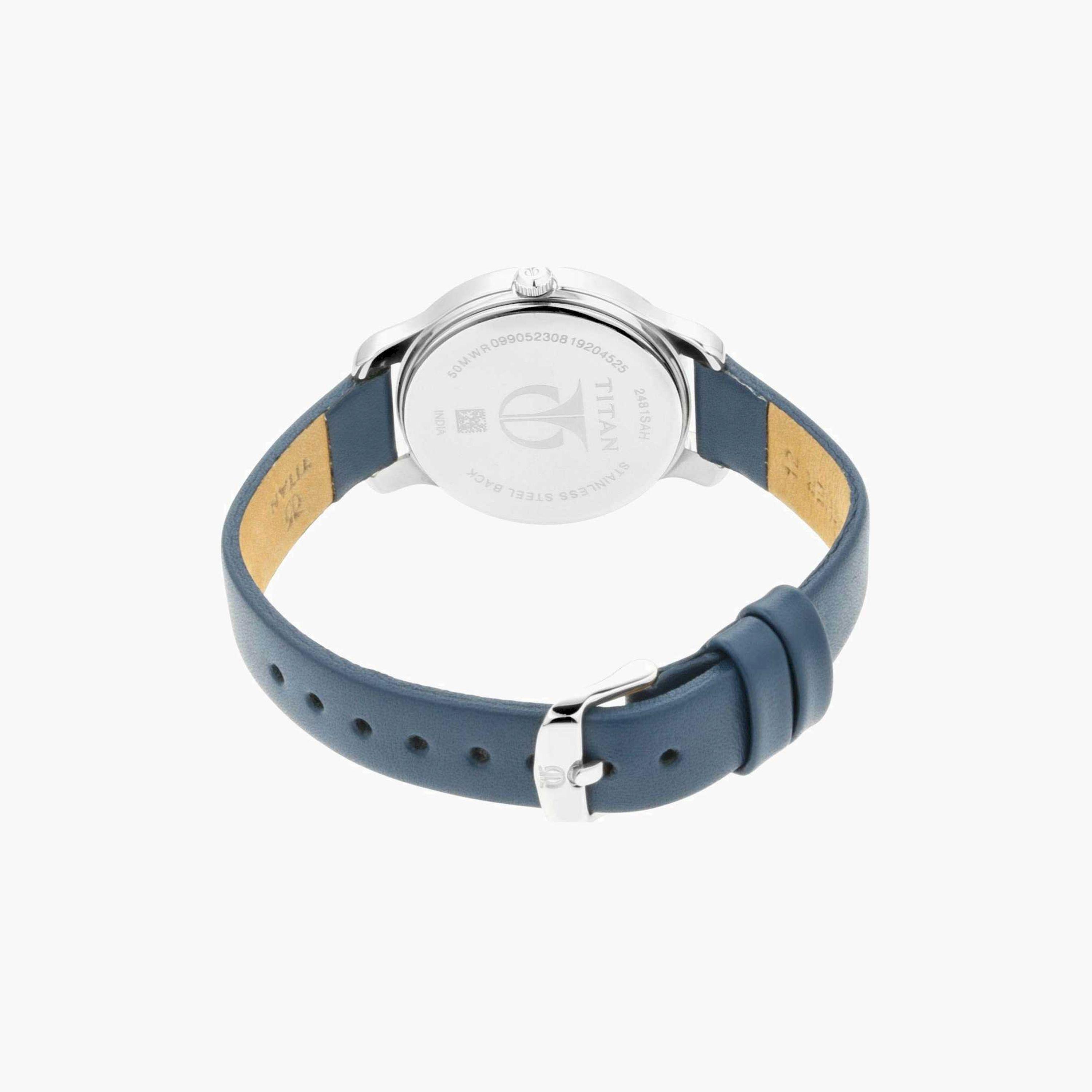 تيتان- ساعة يد  تناظرية للنساء سوار جلدي لون أزرق  38مم  | NS2481SL10-women-watchesandjewellery-watches-image-4