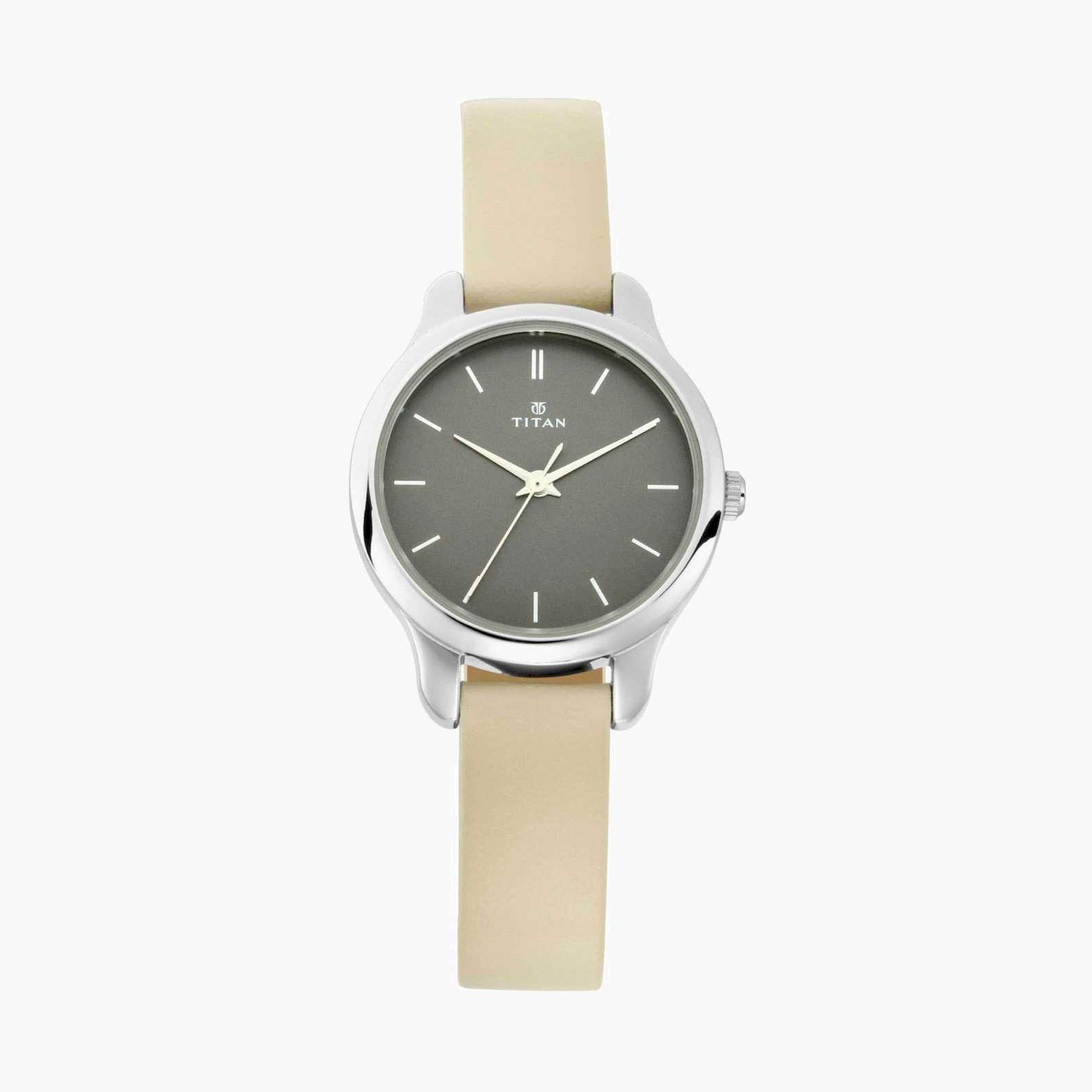تيتان- ساعة يد  تناظرية للنساء سوار جلدي لون بيج  38مم  | NS2481SL11-women-watchesandjewellery-watches-image-1