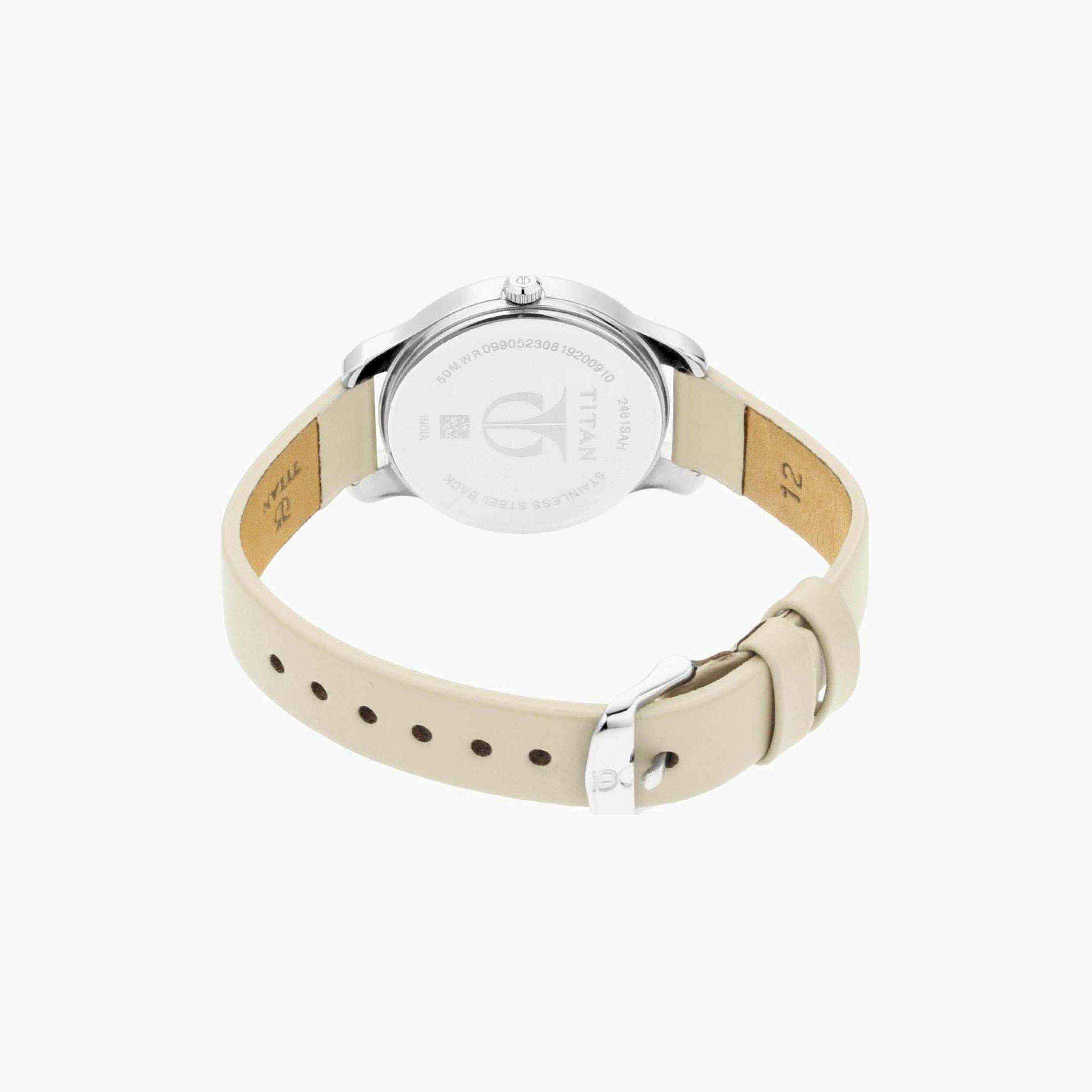 تيتان- ساعة يد  تناظرية للنساء سوار جلدي لون بيج  38مم  | NS2481SL11-women-watchesandjewellery-watches-image-4