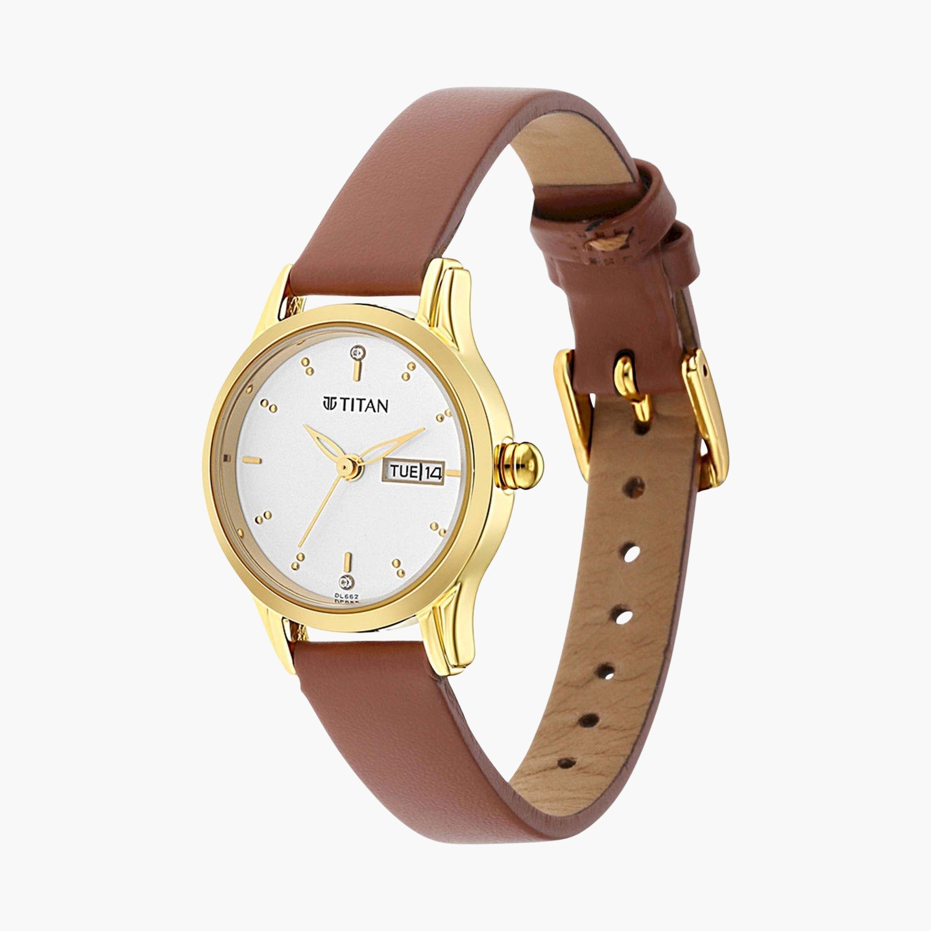 تيتان- ساعة يد  تناظرية للنساء سوار جلدي لون بني  25مم  | NS2656YL01-women-watchesandjewellery-watches-image-3