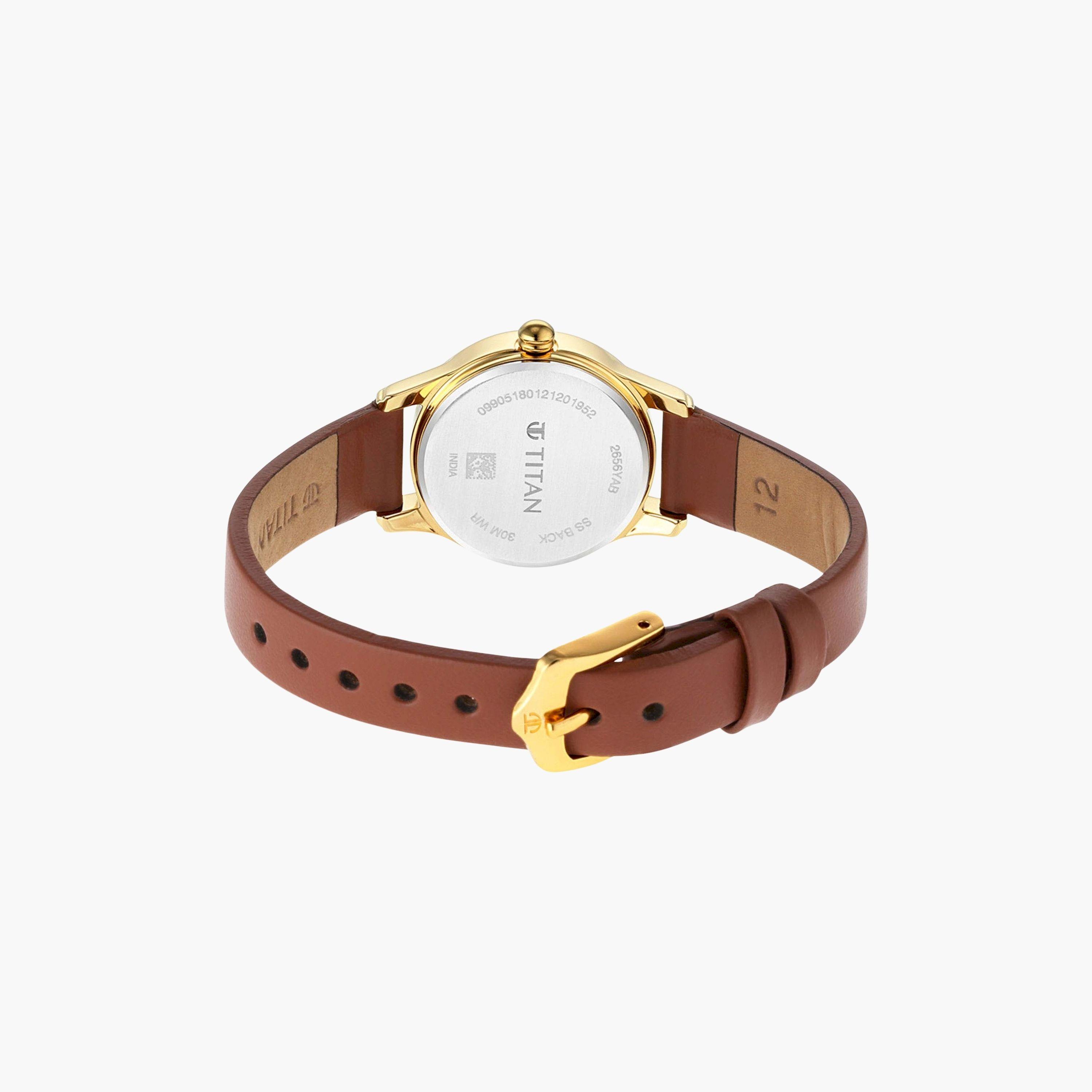 تيتان- ساعة يد  تناظرية للنساء سوار جلدي لون بني  25مم  | NS2656YL01-women-watchesandjewellery-watches-image-5