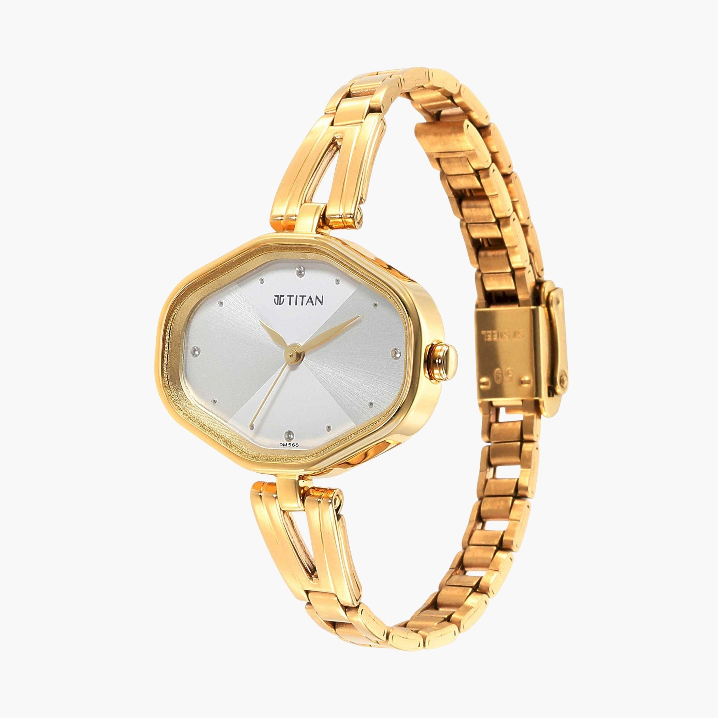 تيتان- ساعة يد  تناظرية للنساء سوار ستانلس ستيل لون ذهبي  32مم  | NS2680YM01-women-watchesandjewellery-watches-image-3