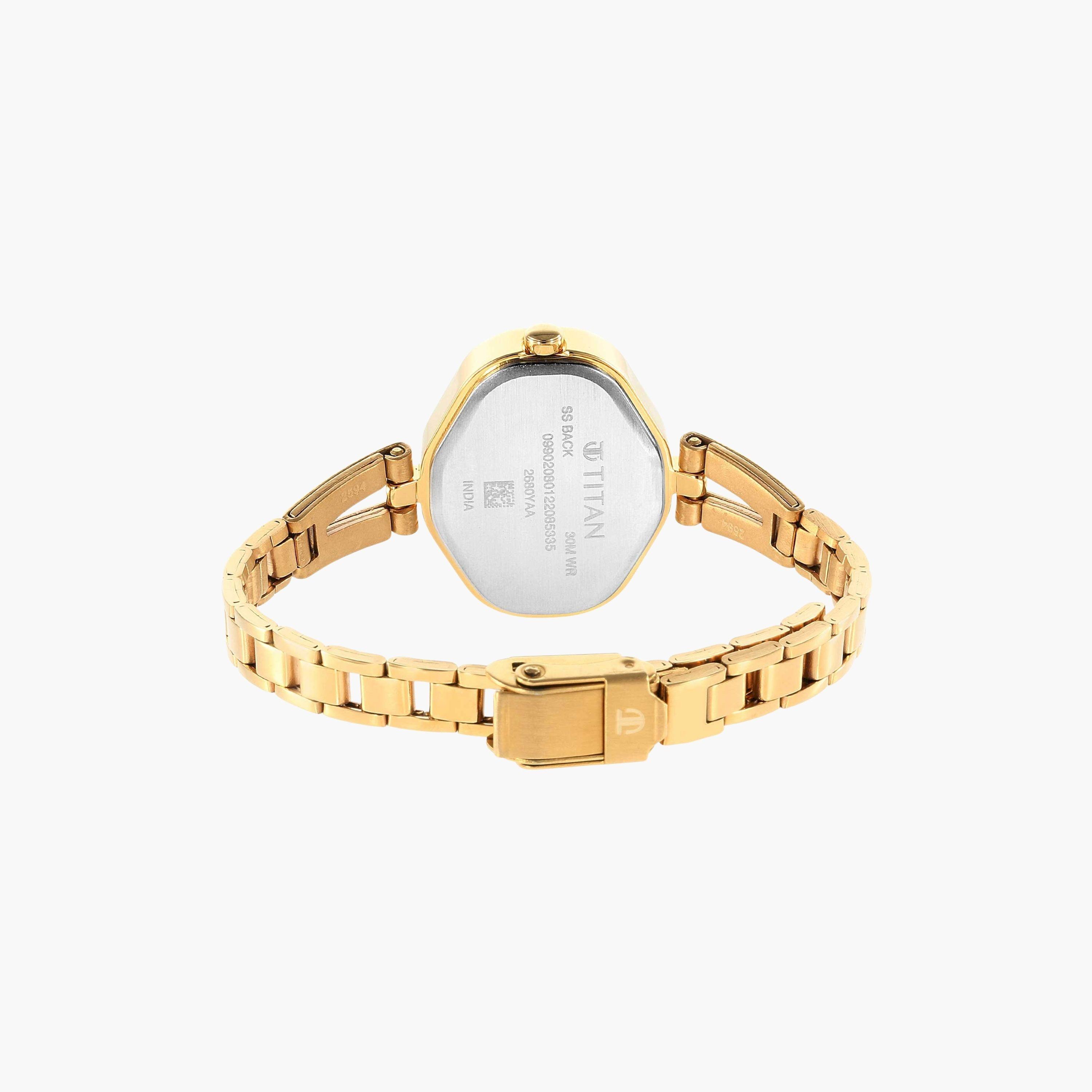 تيتان- ساعة يد  تناظرية للنساء سوار ستانلس ستيل لون ذهبي  32مم  | NS2680YM01-women-watchesandjewellery-watches-image-5