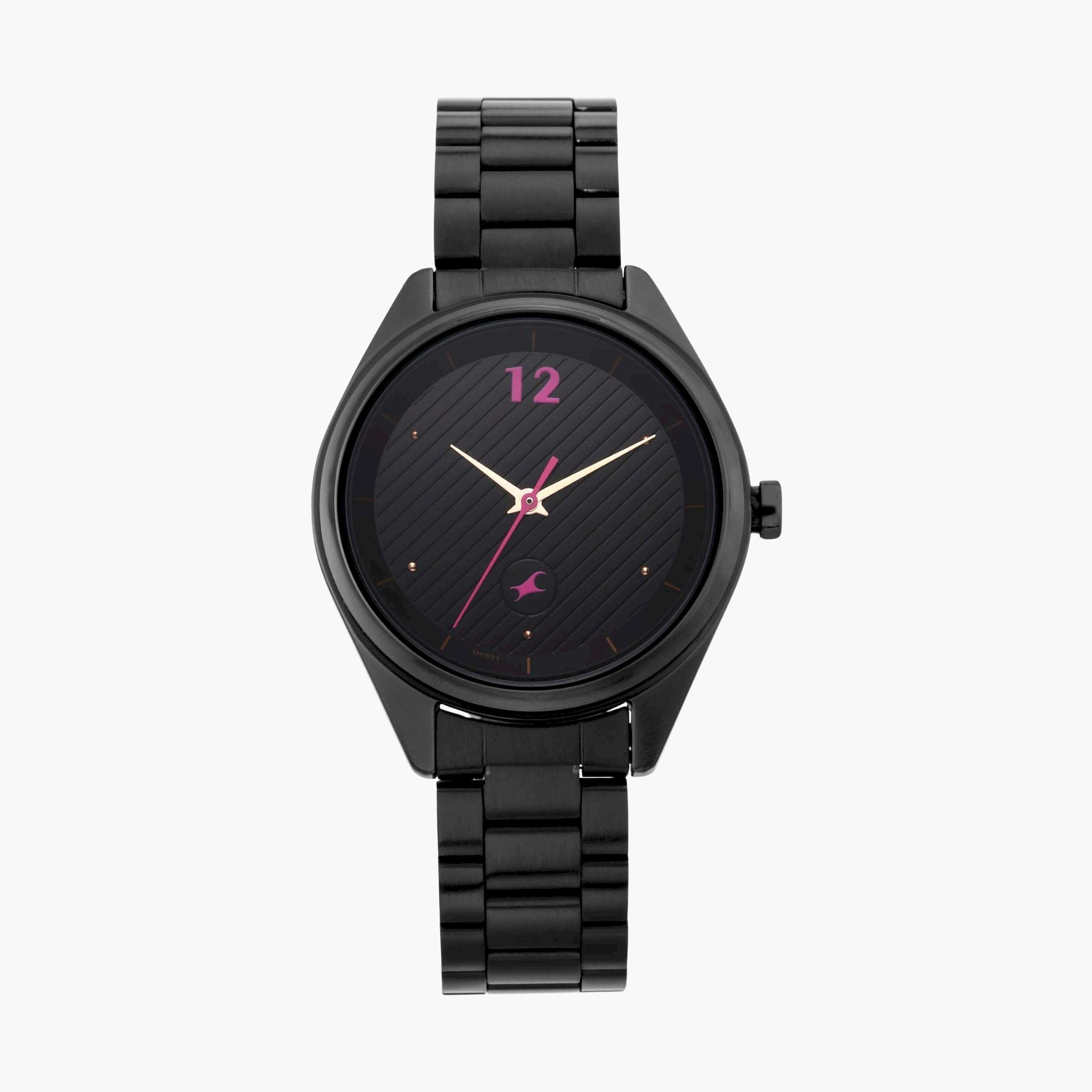 فاست تراك- ساعة يد  تناظرية للنساء سوار ستانلس ستيل لون أسود  37مم  | NR6215NM01-women-watchesandjewellery-watches-image-1
