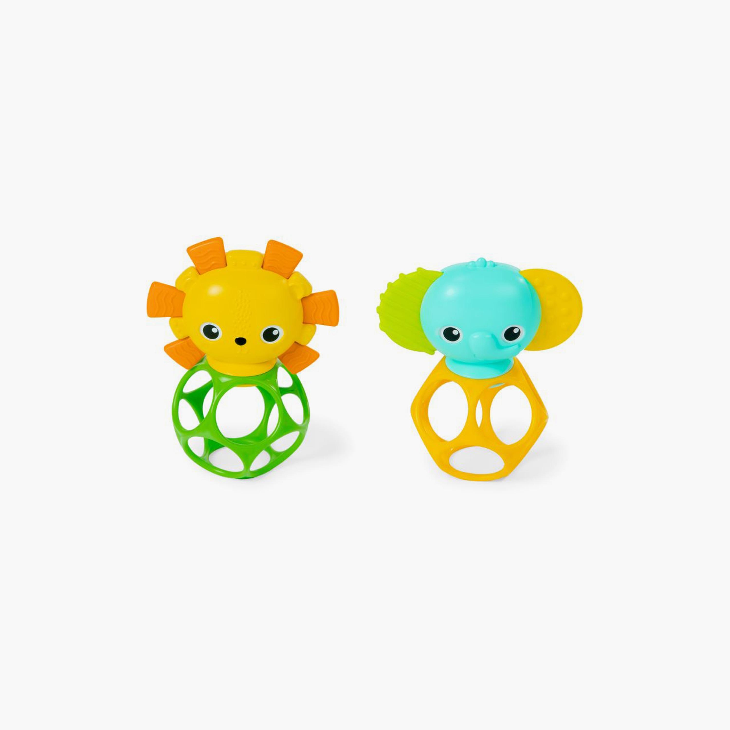 Bright Starts 2-Piece BPA Free Soother Pals Easy-Grasp Teether Toys - Lion & Elephant - Newborn+-toys-babyandtoddlertoys-rattlesandteethers-image-1