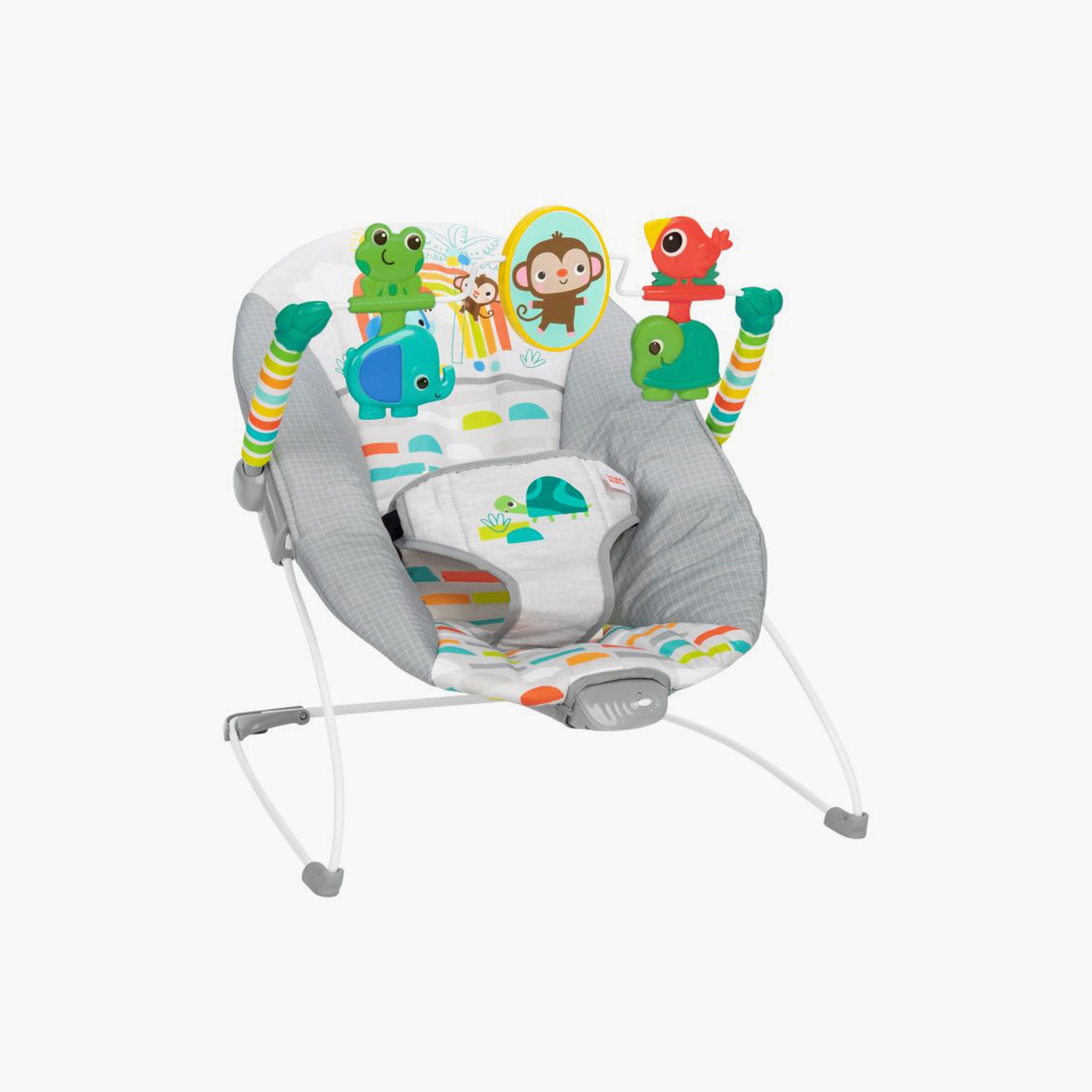 Bright Starts Playful Paradise Comfy Baby Bouncer Seat with Vibration & Toy Bar - 0-6 Months-baby-infantactivity-bouncers-image-1
