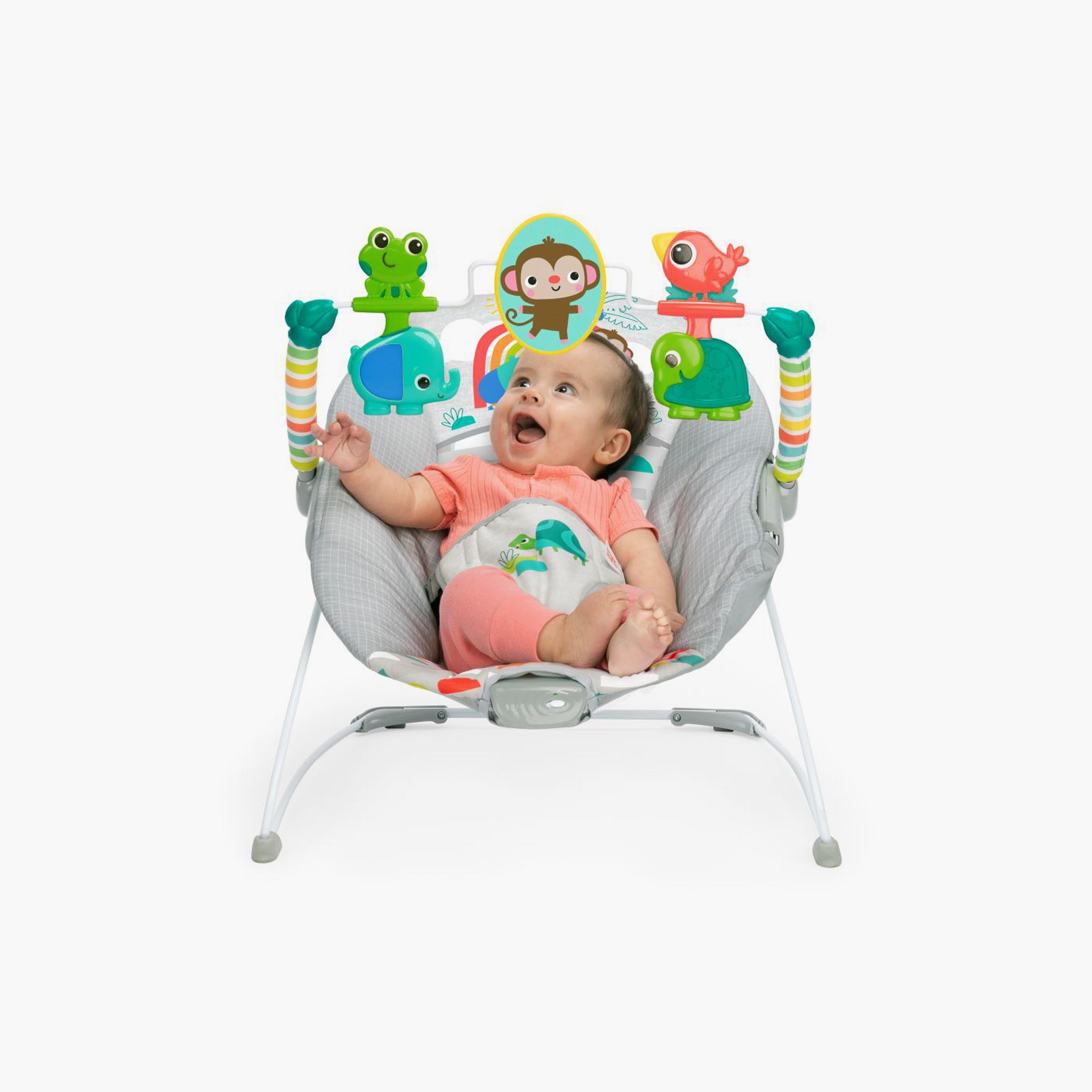 Bright Starts Playful Paradise Comfy Baby Bouncer Seat with Vibration & Toy Bar - 0-6 Months-baby-infantactivity-bouncers-image-2