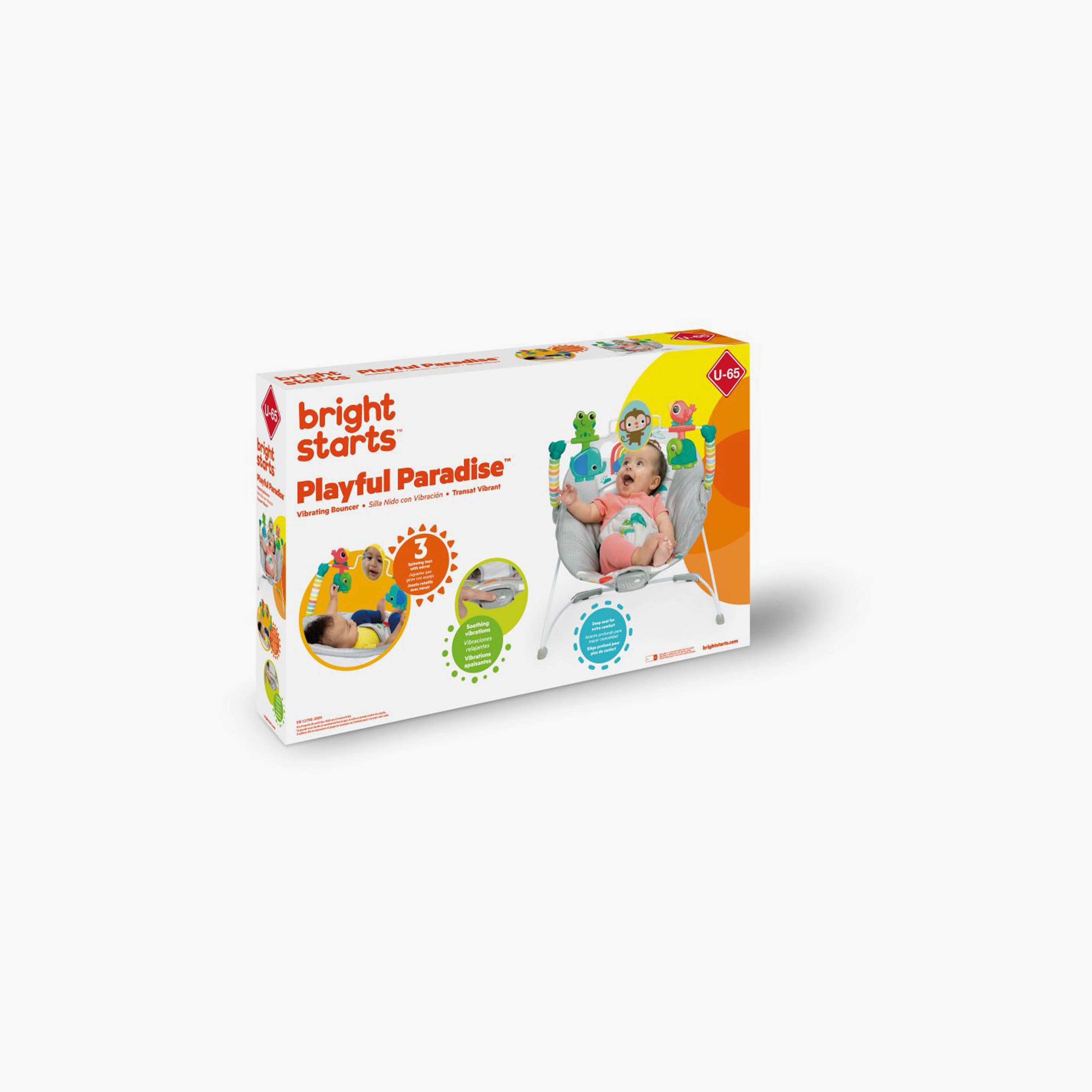 Bright Starts Playful Paradise Comfy Baby Bouncer Seat with Vibration & Toy Bar - 0-6 Months-baby-infantactivity-bouncers-image-6