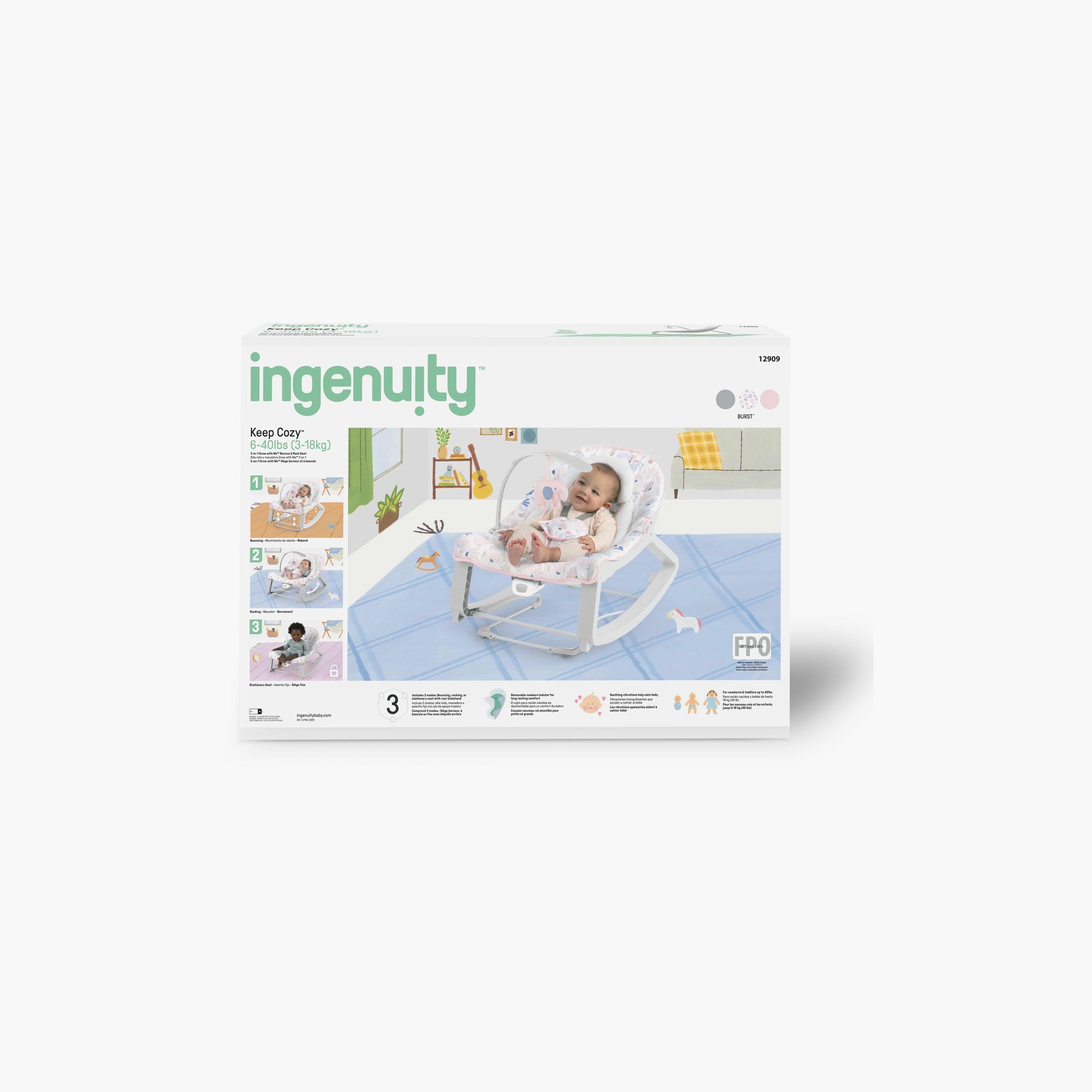 Ingenuity Keep Cozy 3-in-1 Grow with Me Bouncer Seat with Toy Bar & Hanging Toy - 0-30 Months+-baby-infantactivity-bouncers-image-6