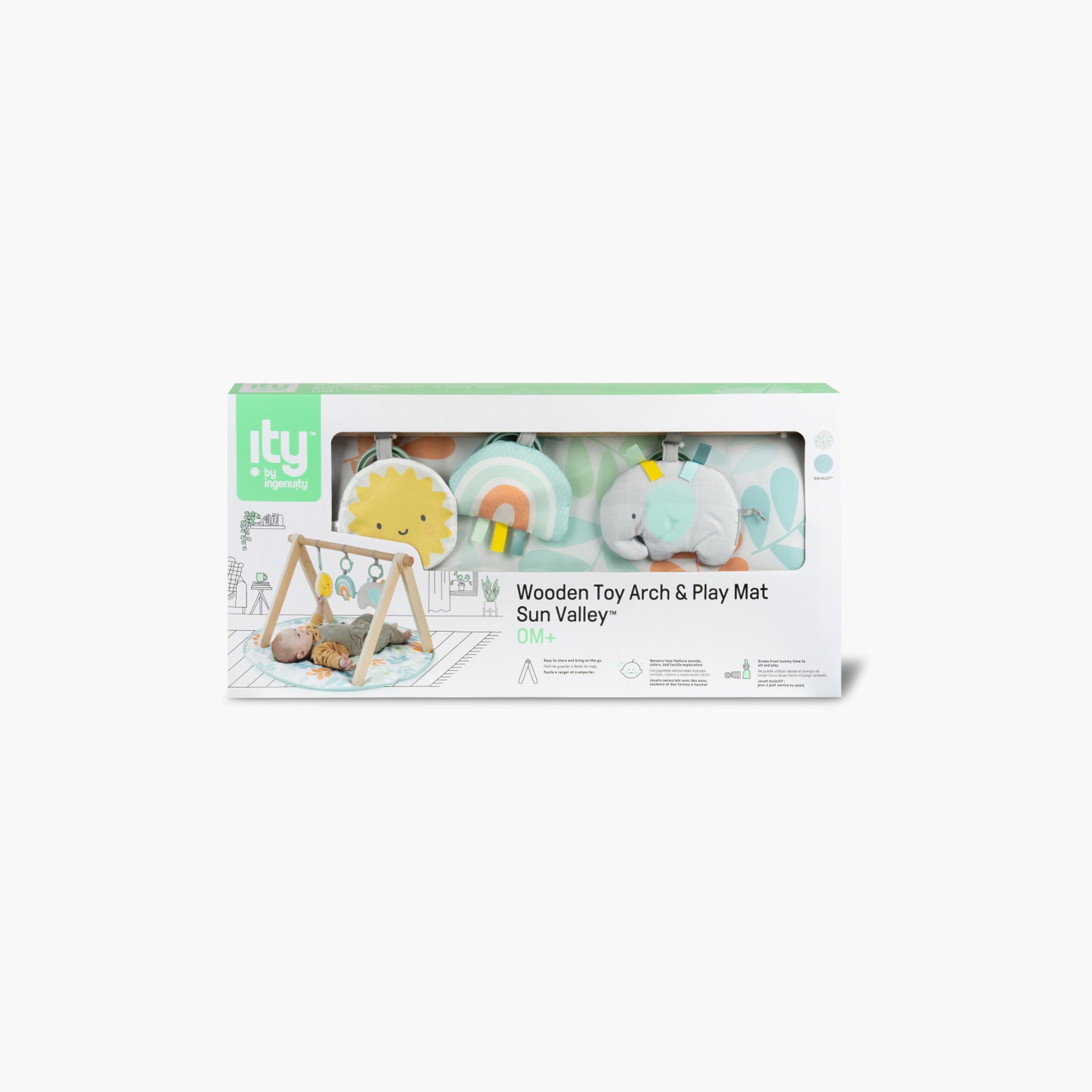 Ingenuity Sun Valley Wooden Toy Arch & Play Mat with 3 Hanging Toys - 0-36 Months-baby-infantactivity-playpensandplaymats-image-6