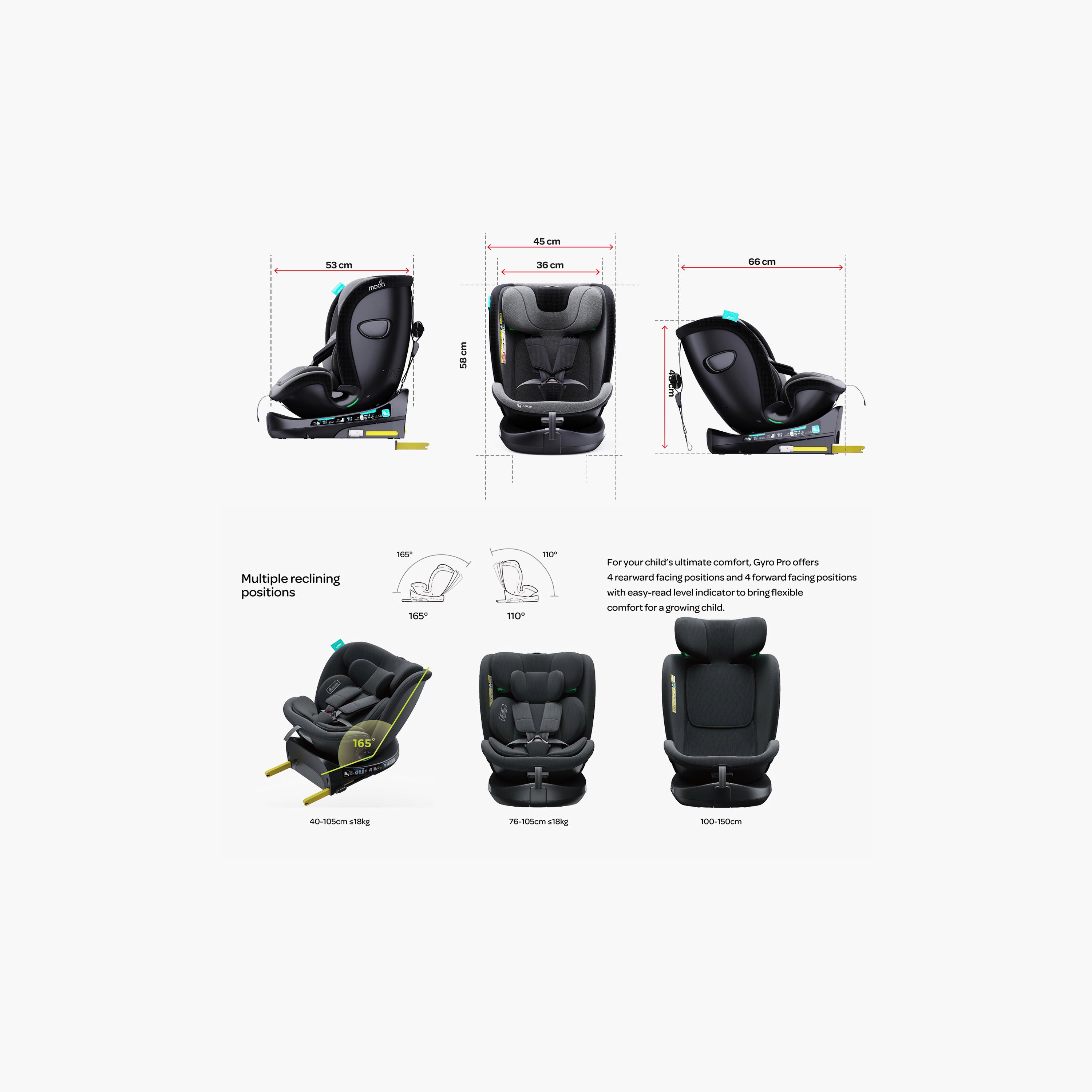 Moon Gyro Pro i-Size 360° Rotating Car Seat with ISOFIX - Grey - 0 Months to 12 Years-baby-gear-carseats-image-6