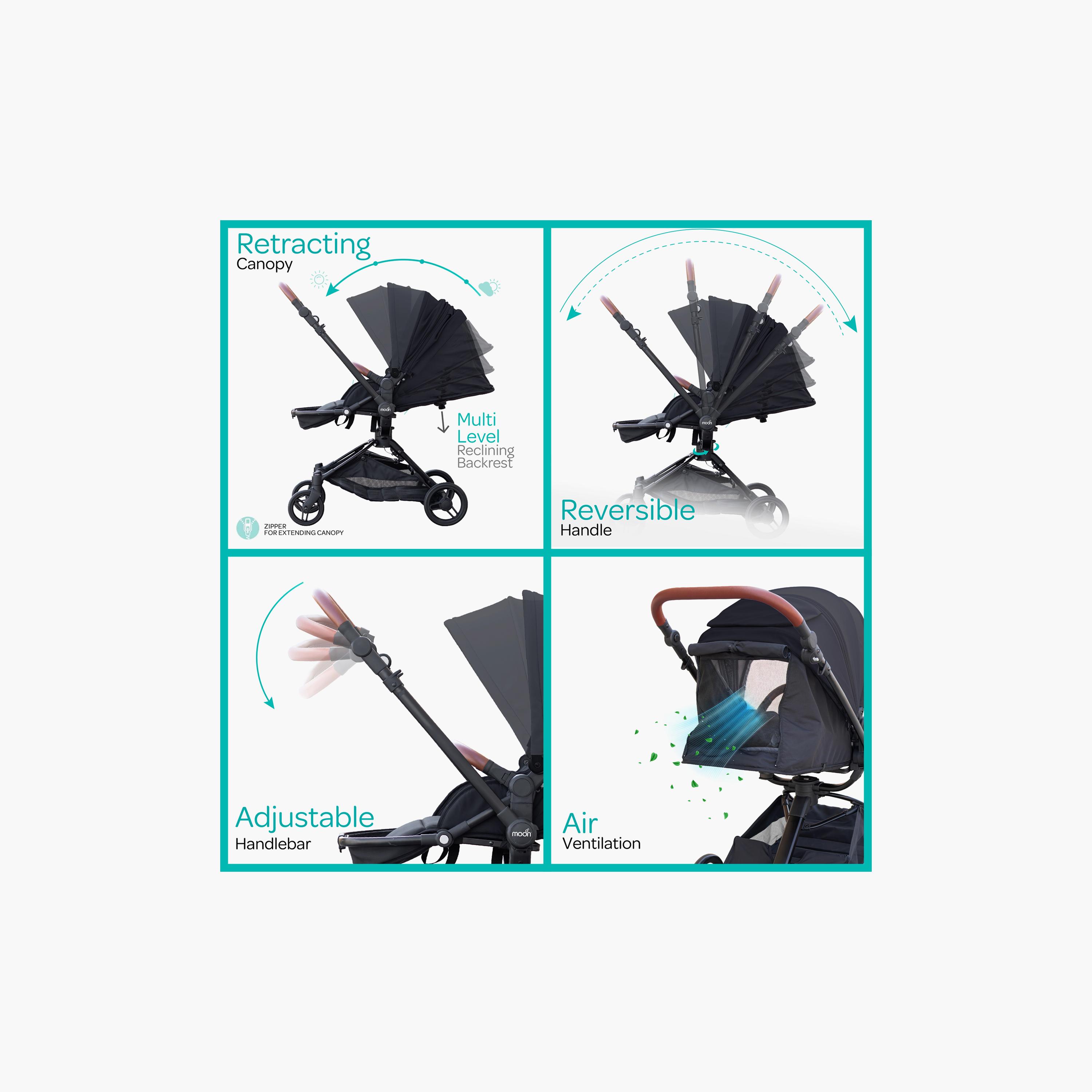 Moon Riche Advanced Baby Stroller with 360° Rotating Handle - Black-baby-gear-strollersandprams-strollers-image-5