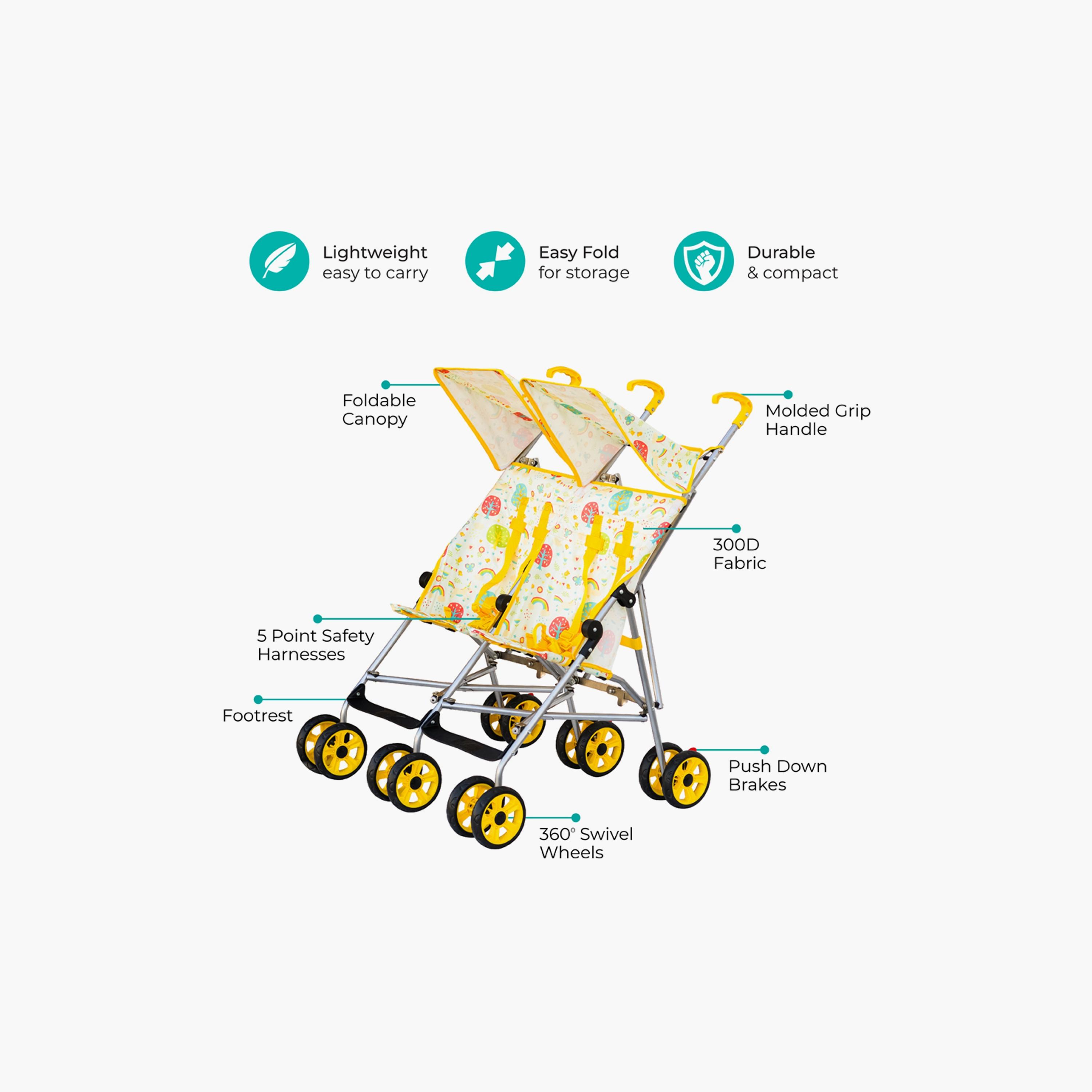 Moon Jet Plus Umbrella Fold Twin Buggy Lightweight Travel Strollers - 6 Months+ - Yellow-baby-gear-strollersandprams-strollers-image-2