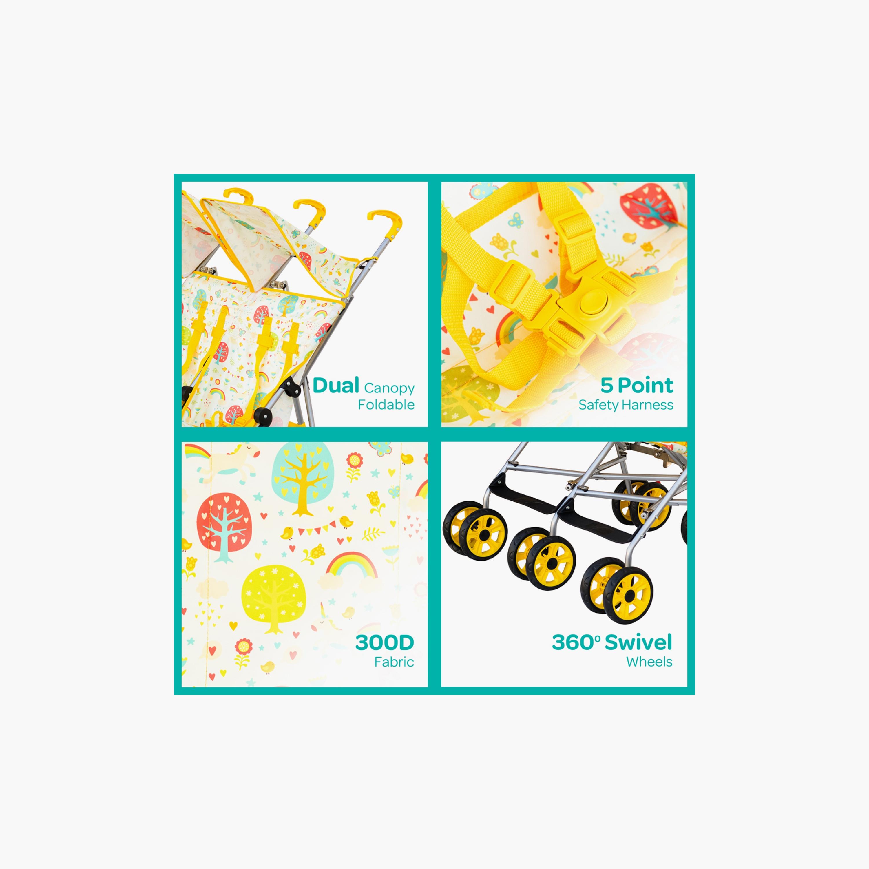 Moon Jet Plus Umbrella Fold Twin Buggy Lightweight Travel Strollers - 6 Months+ - Yellow-baby-gear-strollersandprams-strollers-image-4