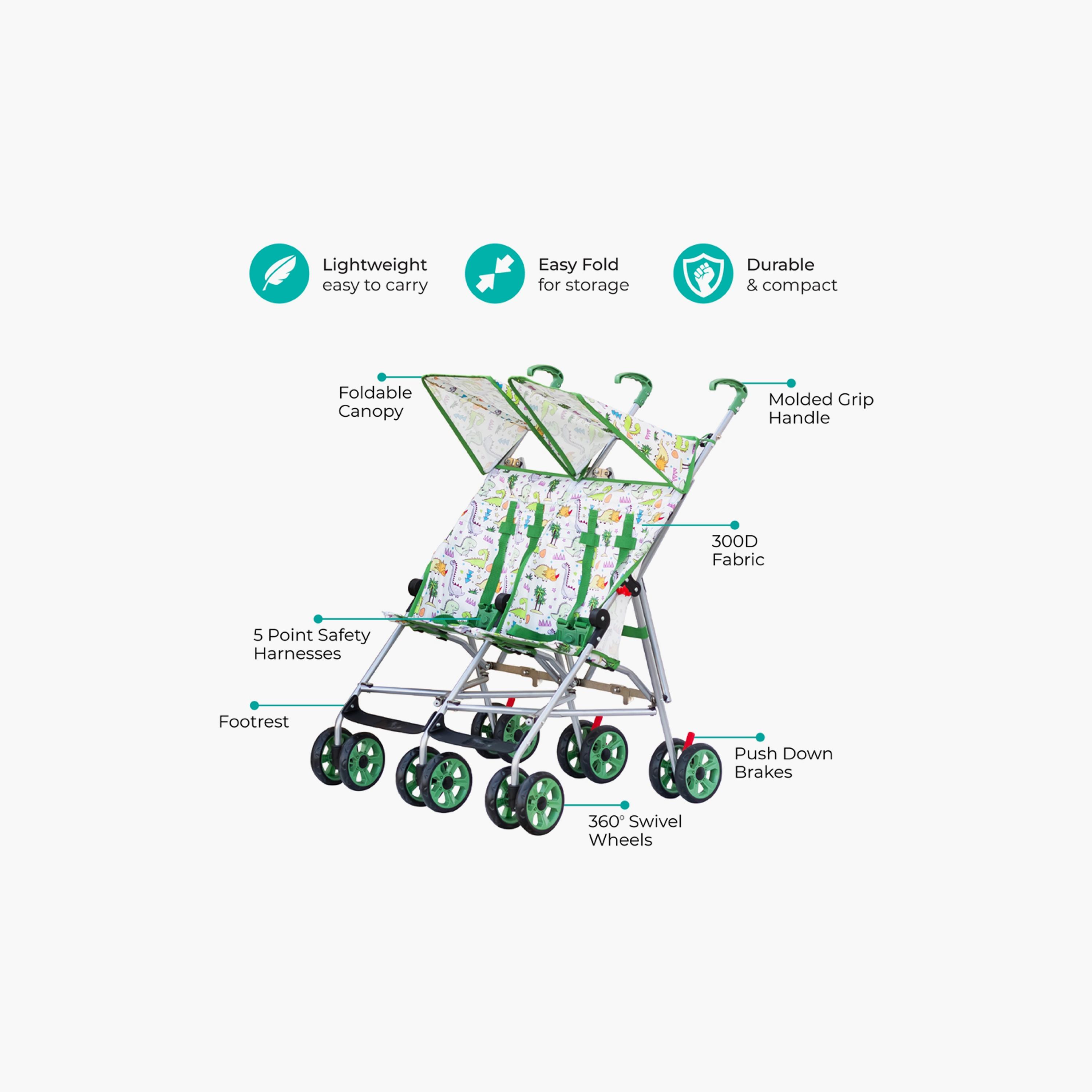 Moon Jet Plus Umbrella Fold Twin Buggy Lightweight Travel Strollers - 6 Months+ - Green-baby-gear-strollersandprams-strollers-image-2