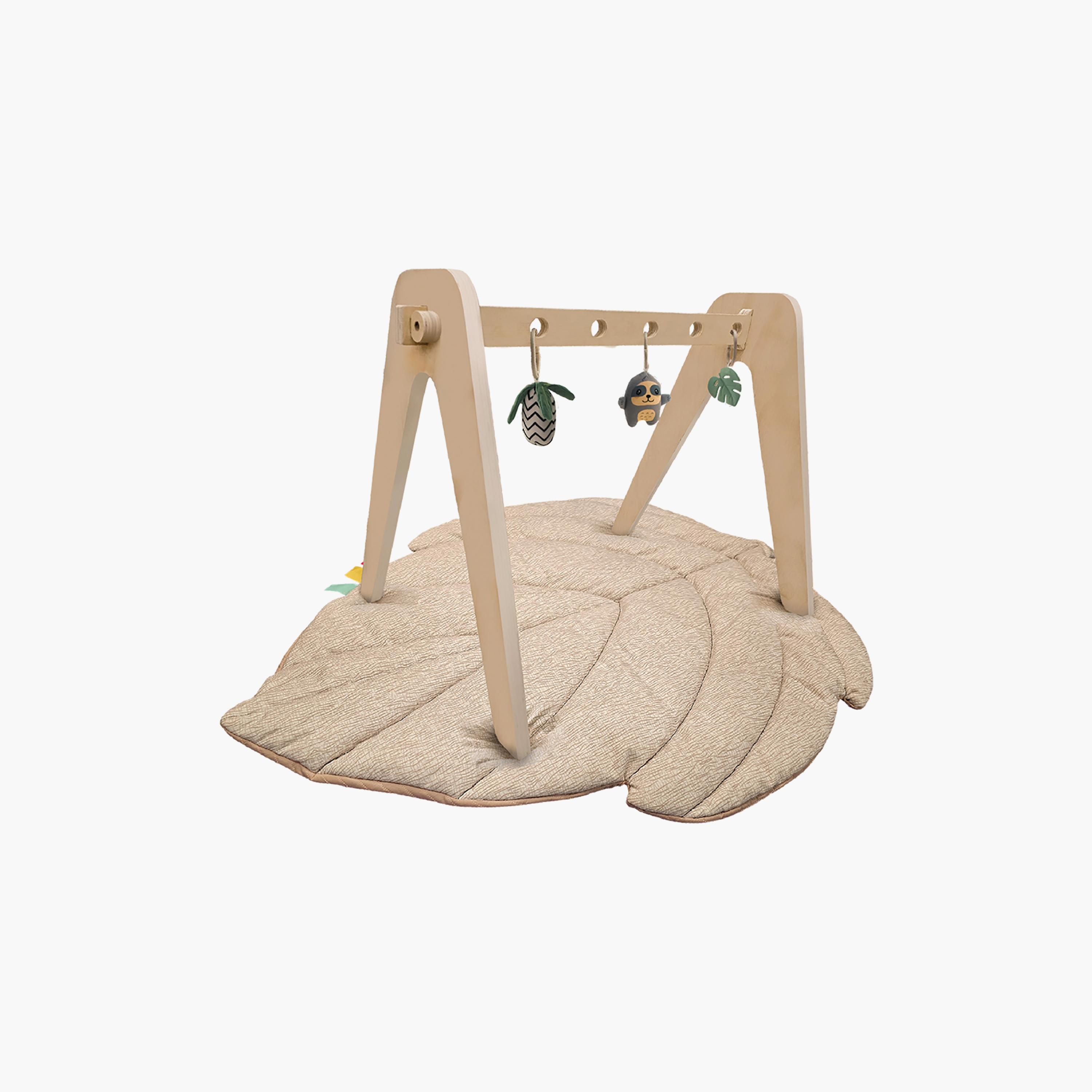 Moon Natures Nook Maple Leaf Shaped Playmat with Wooden Arch & Hanging Toys - 6 Months+ - Beige-baby-infantactivity-playpensandplaymats-image-1