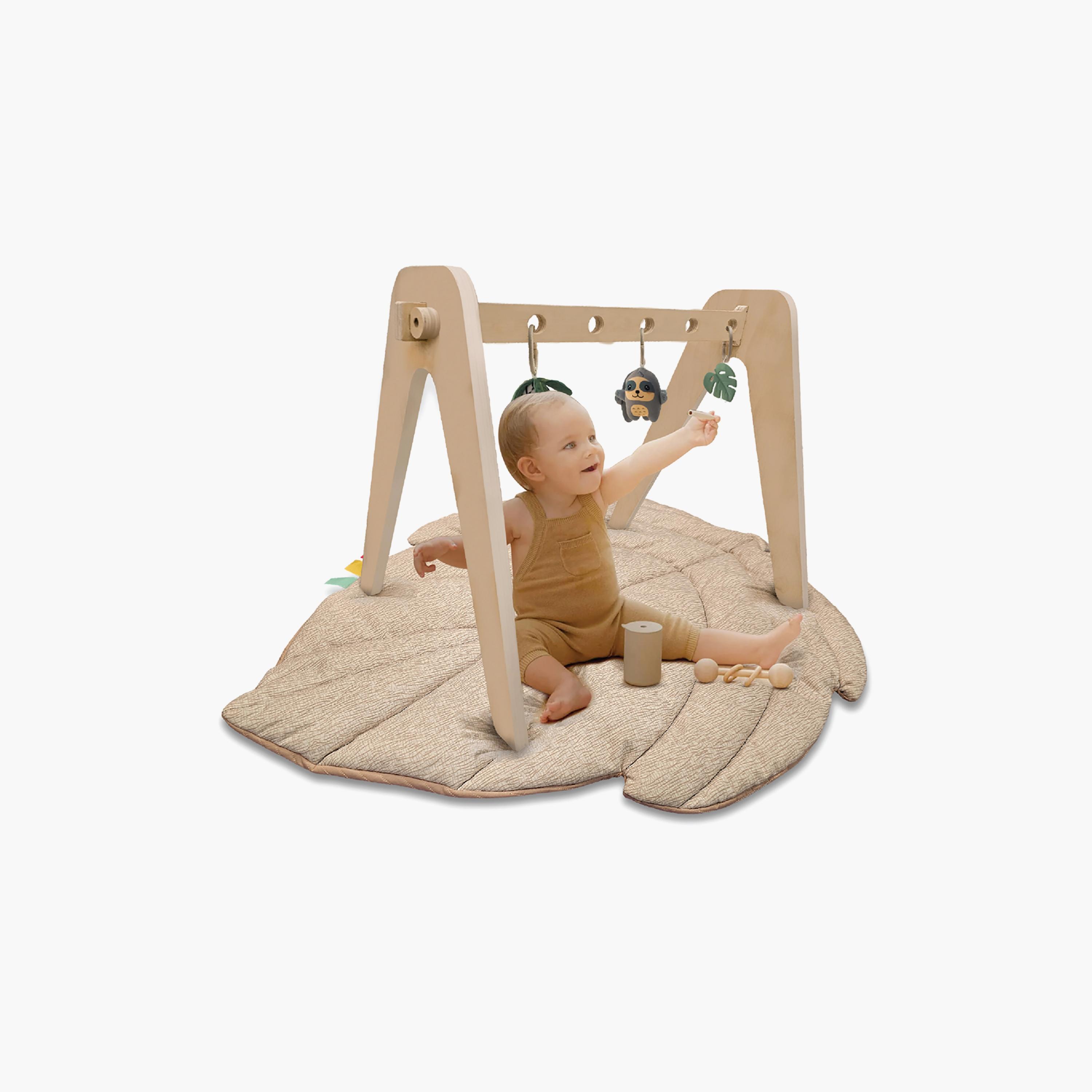 Moon Natures Nook Maple Leaf Shaped Playmat with Wooden Arch & Hanging Toys - 6 Months+ - Beige-baby-infantactivity-playpensandplaymats-image-2