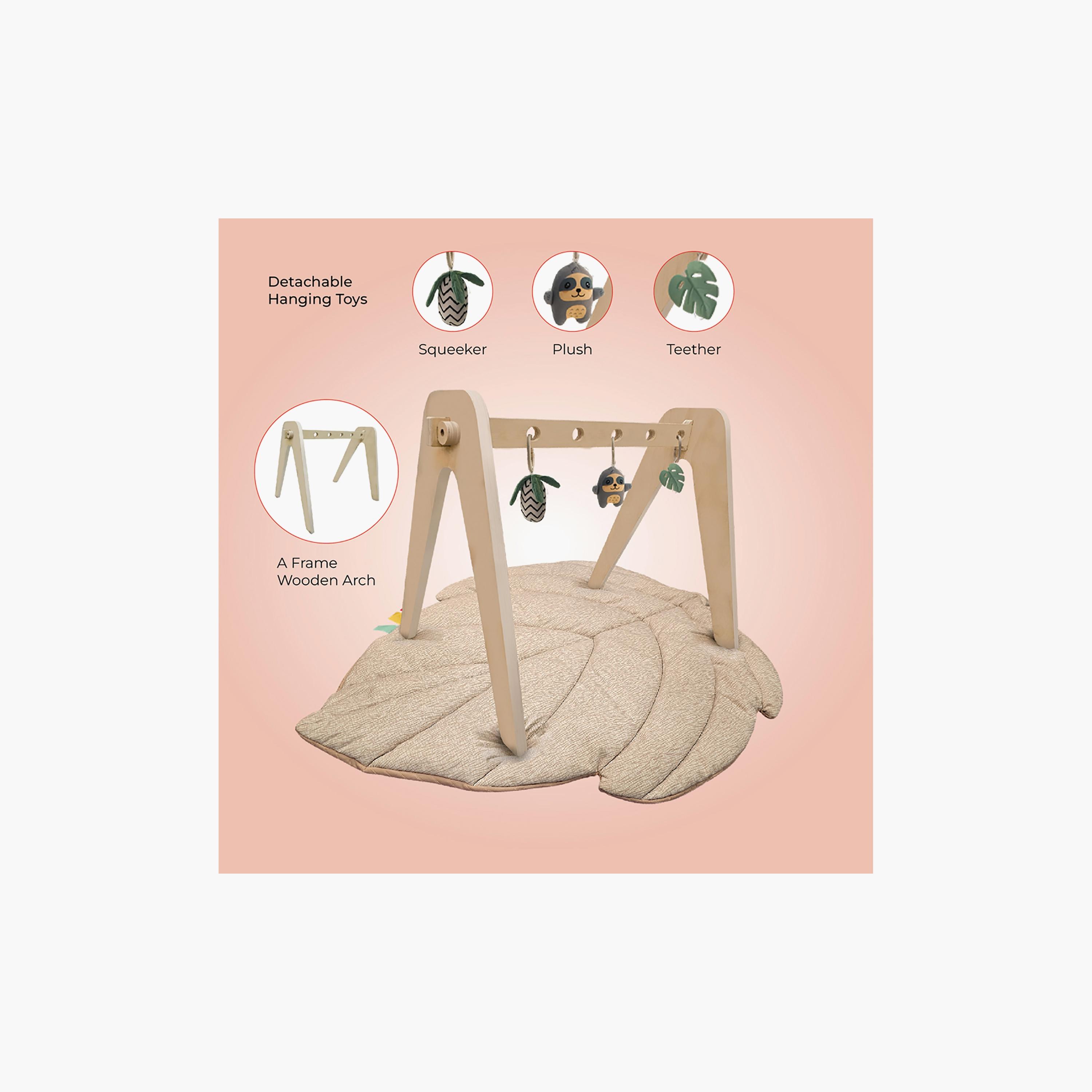 Moon Natures Nook Maple Leaf Shaped Playmat with Wooden Arch & Hanging Toys - 6 Months+ - Beige-baby-infantactivity-playpensandplaymats-image-3