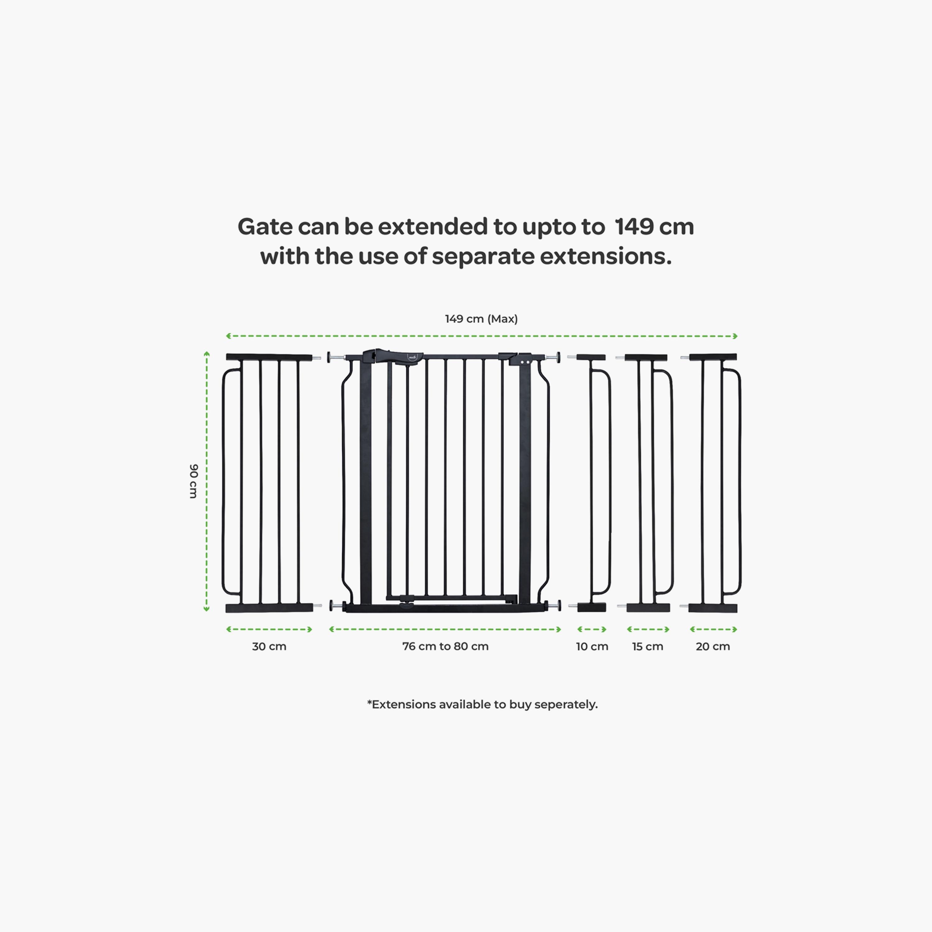 Moon Secura Baby Safety Gate Auto Lock Barrier with 10 cm Extension - 76-80 cm - Black-baby-healthandsafety-babyproofing-image-8