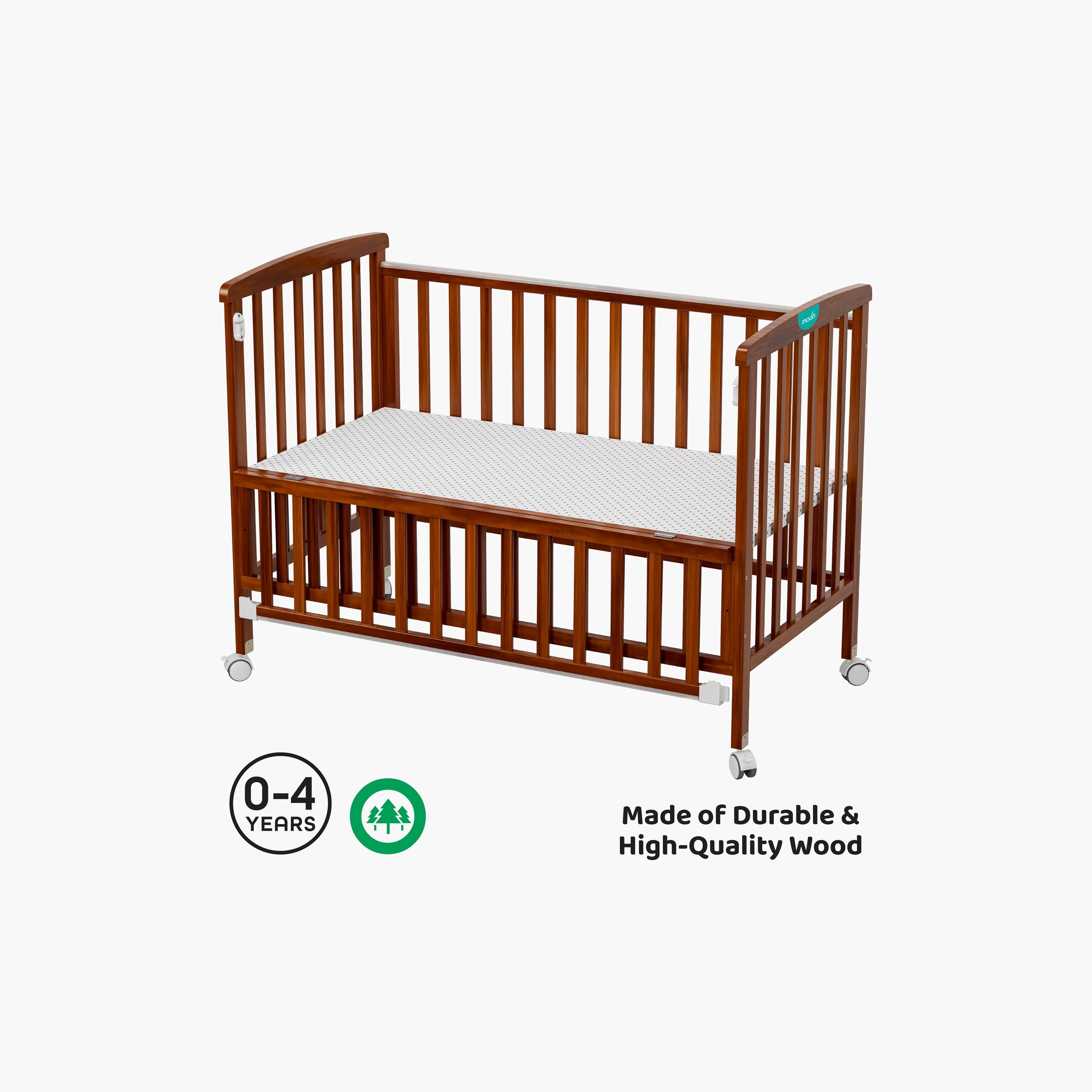 Moon Wooden Portable Crib with Installation Tools - 129 x 69 x 96 cm - Golden Brown-baby-nursery-furniture-cribsandbeds-babycribs-image-2