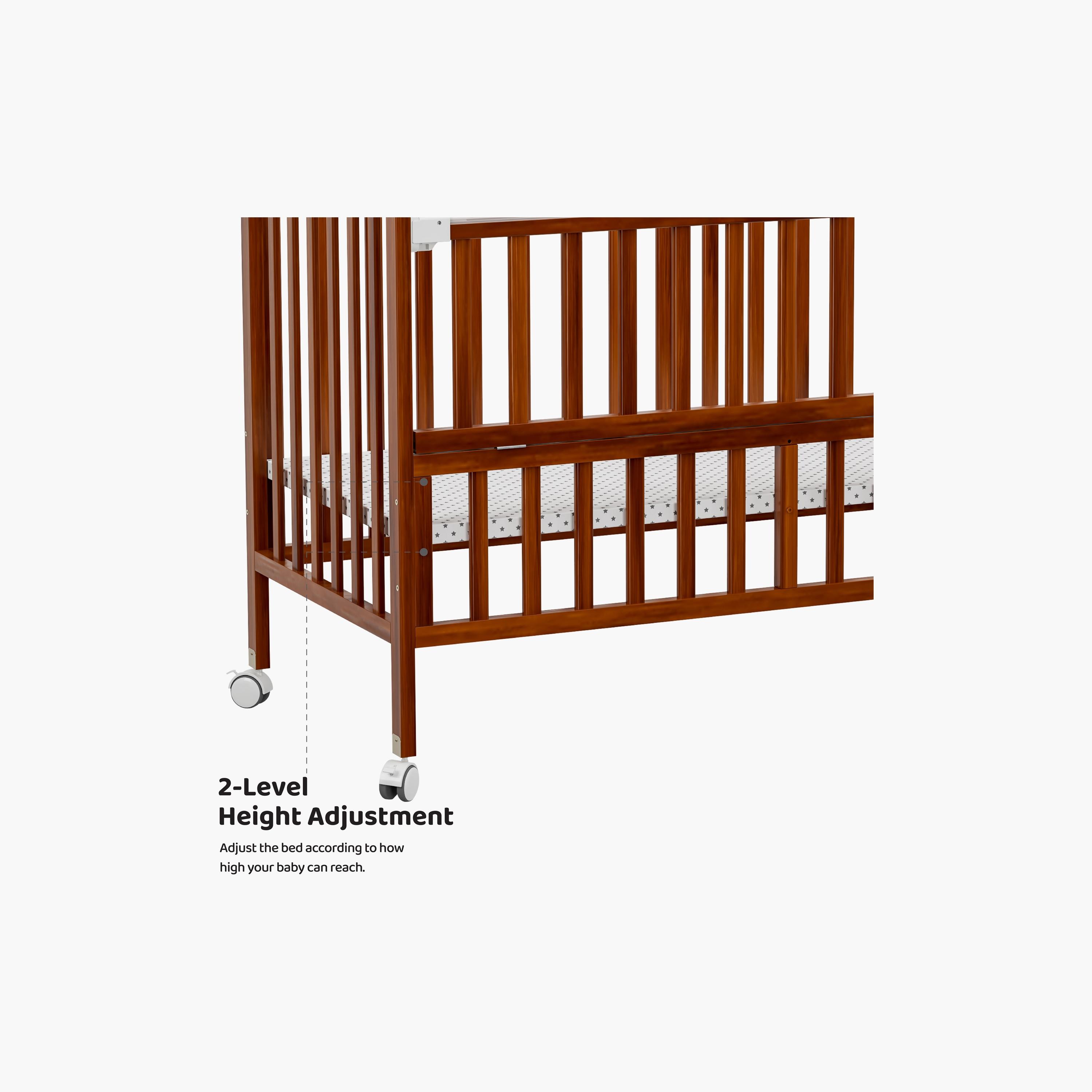 Moon Wooden Portable Crib with Installation Tools - 129 x 69 x 96 cm - Golden Brown-baby-nursery-furniture-cribsandbeds-babycribs-image-5