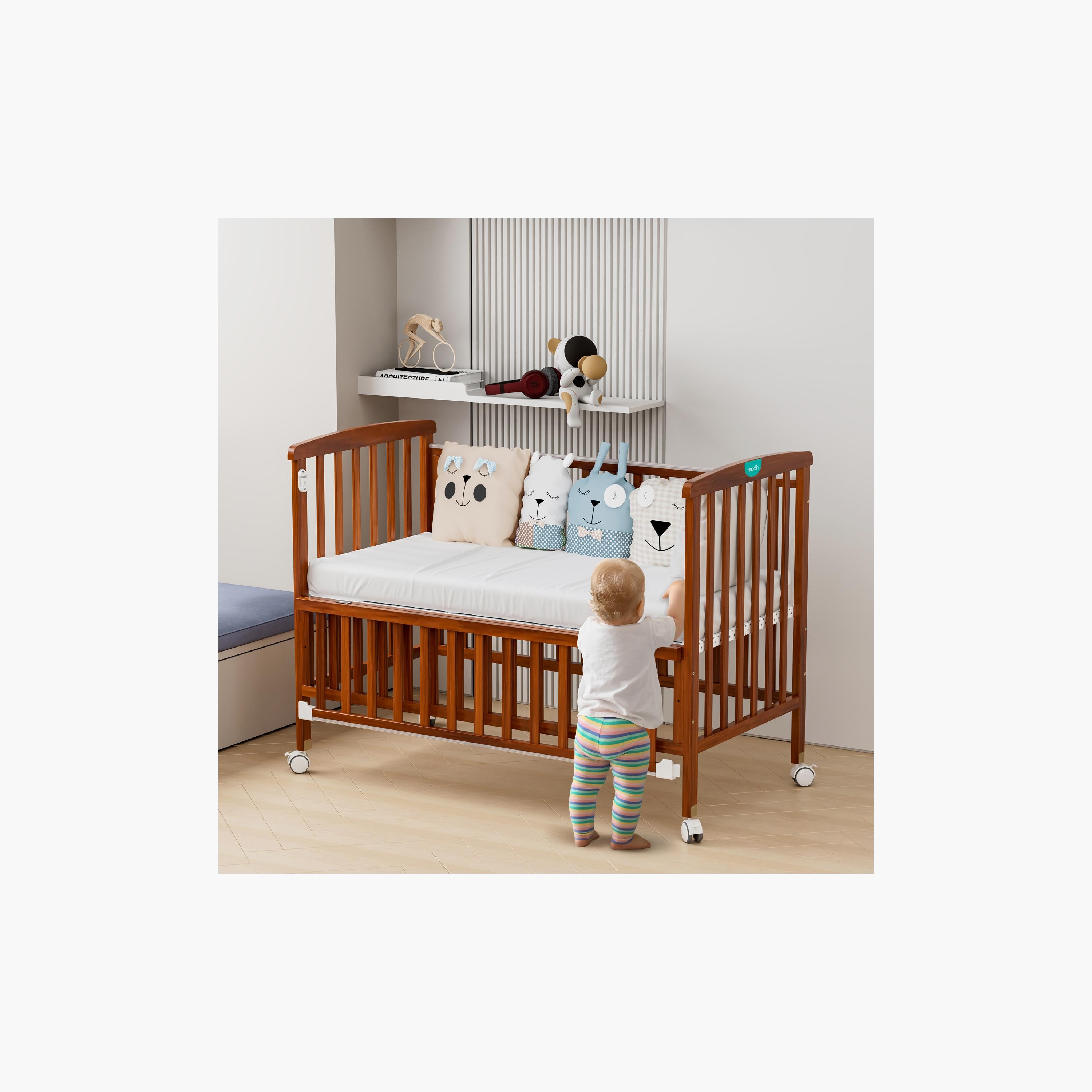 Moon Wooden Portable Crib with Installation Tools - 129 x 69 x 96 cm - Golden Brown-baby-nursery-furniture-cribsandbeds-babycribs-image-7