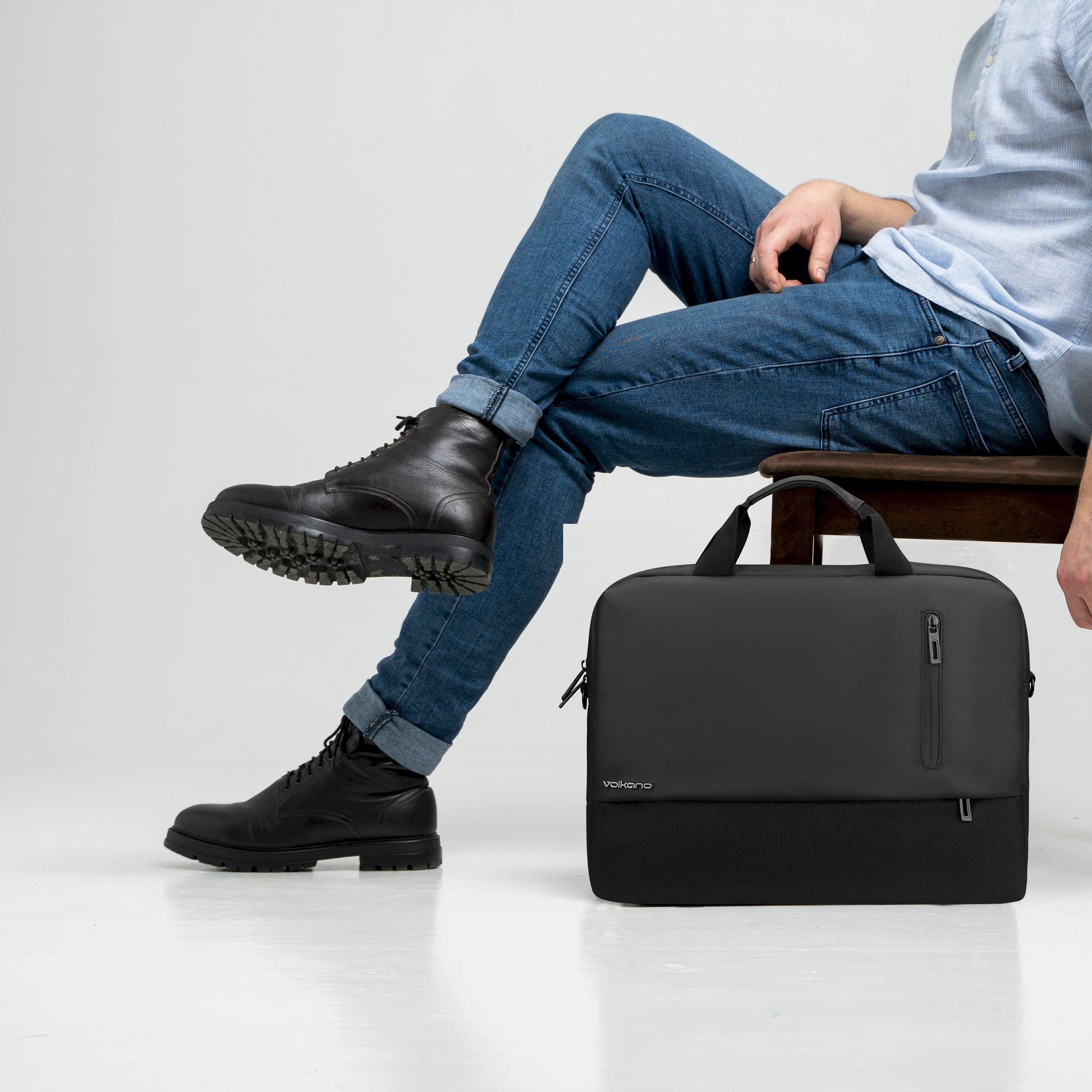Volkano Logo Detail Laptop Bag with Top Handles, Shoulder Strap and Zipper-men-bags-image-5