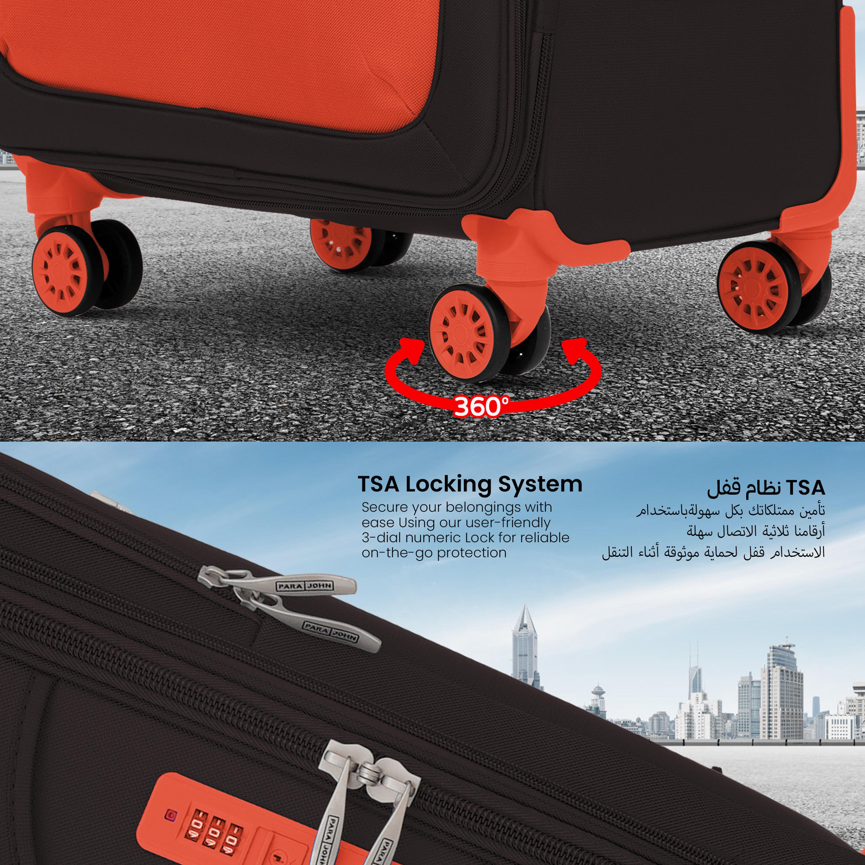 Para John Hyper Trek Set of 3 Nylon Soft Sided 4-Wheeler Spinner Trolley Bag with Combination Lock-travel-luggagesandbags-luggage-image-3