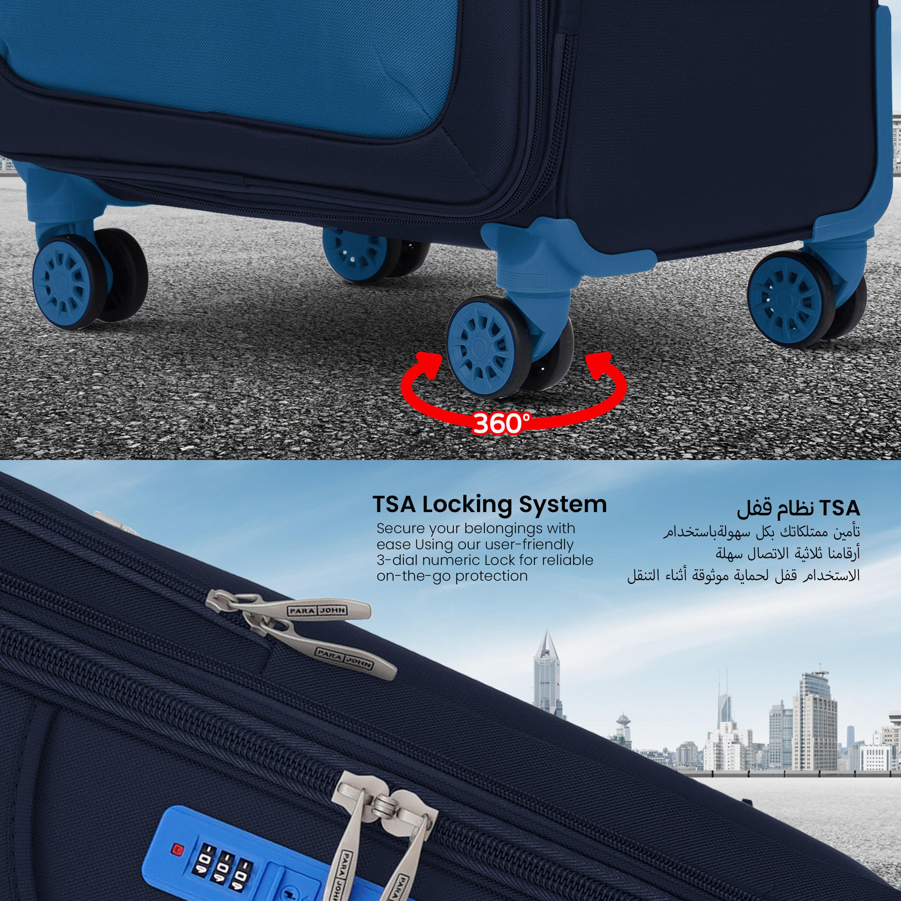 Para John Hyper Trek Set of 3 Nylon Soft Sided 4-Wheeler Spinner Trolley Bag with Combination Lock-travel-luggagesandbags-luggage-image-3