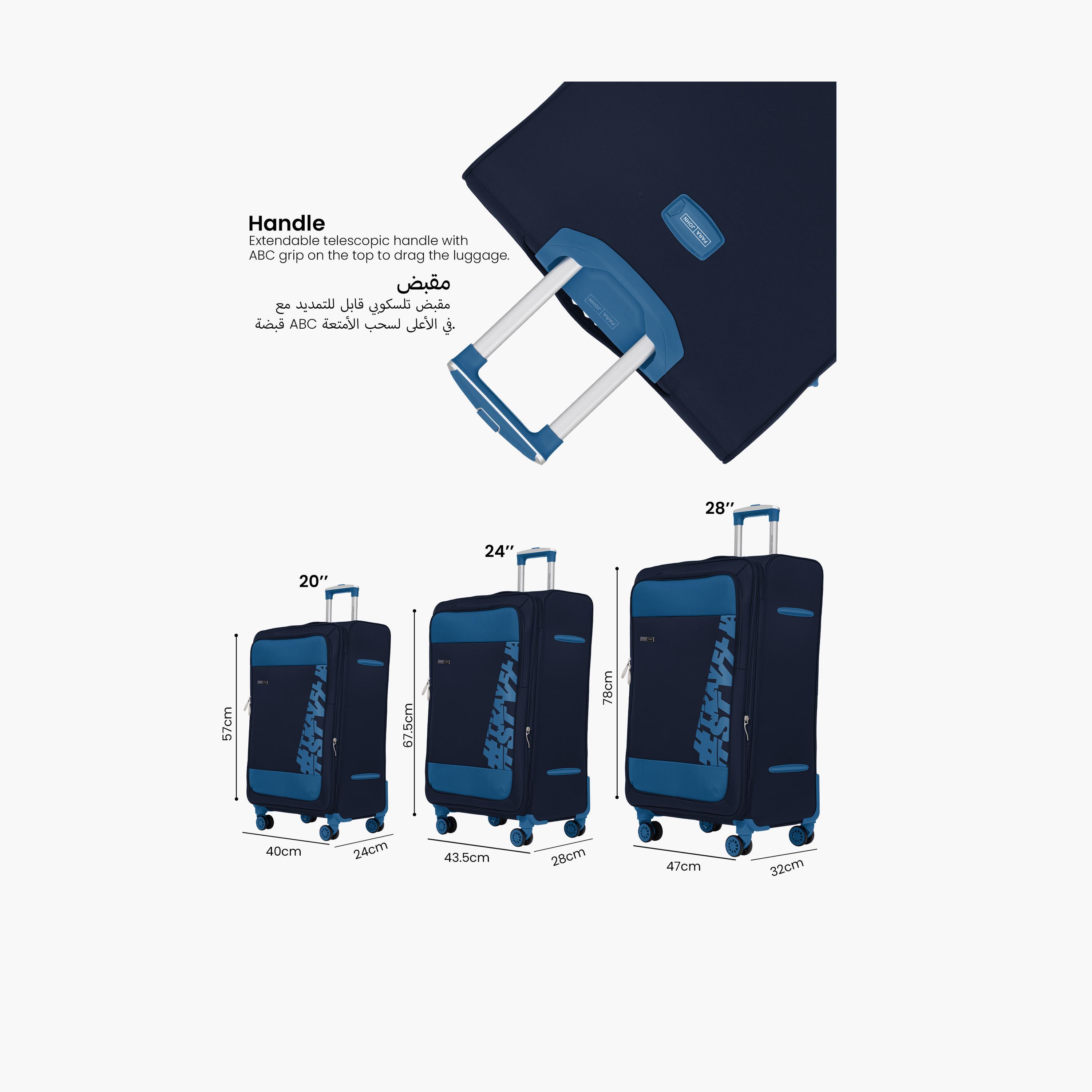Para John Hyper Trek Set of 3 Nylon Soft Sided 4-Wheeler Spinner Trolley Bag with Combination Lock-travel-luggagesandbags-luggage-image-4