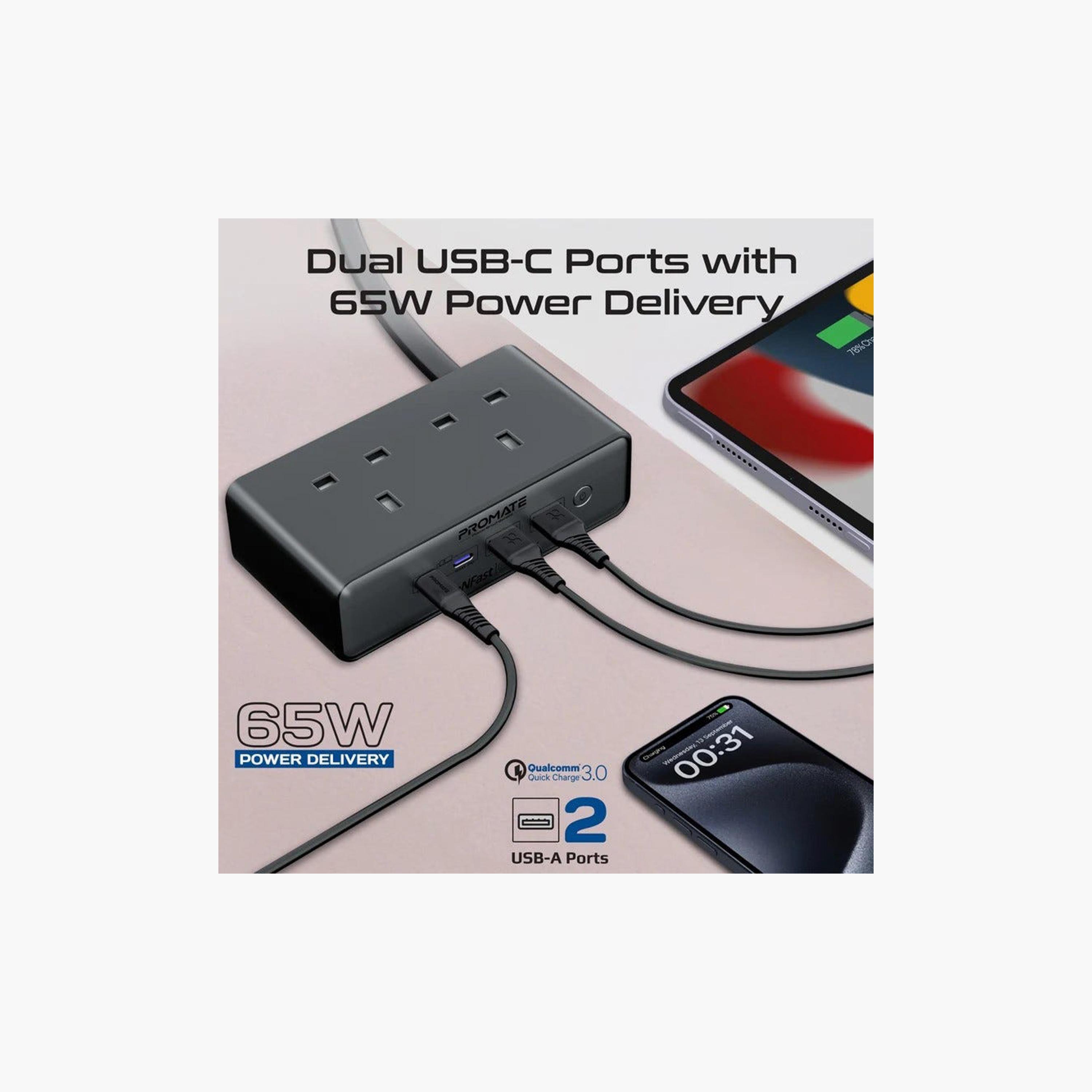 Promate 65 W PD Ganfast Charging Station With Dual Socket 2 Meter Cable Length | POWERBRIX2-GAN65-electronics-accessories-mobileaccesories-image-4