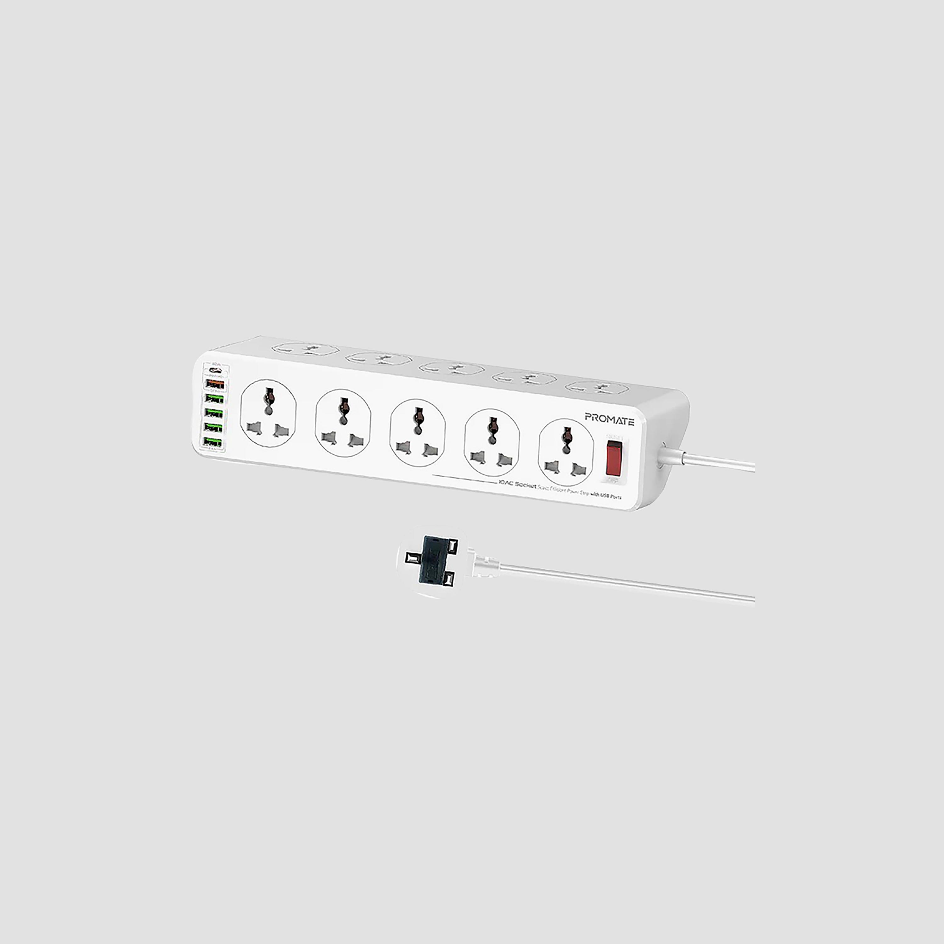 Promate Extension 10AC Socket Space Efficient Power Strip 20W USB-C P | POWERMATRIX-5M.UK-electronics-accessories-computeraccesories-image-1