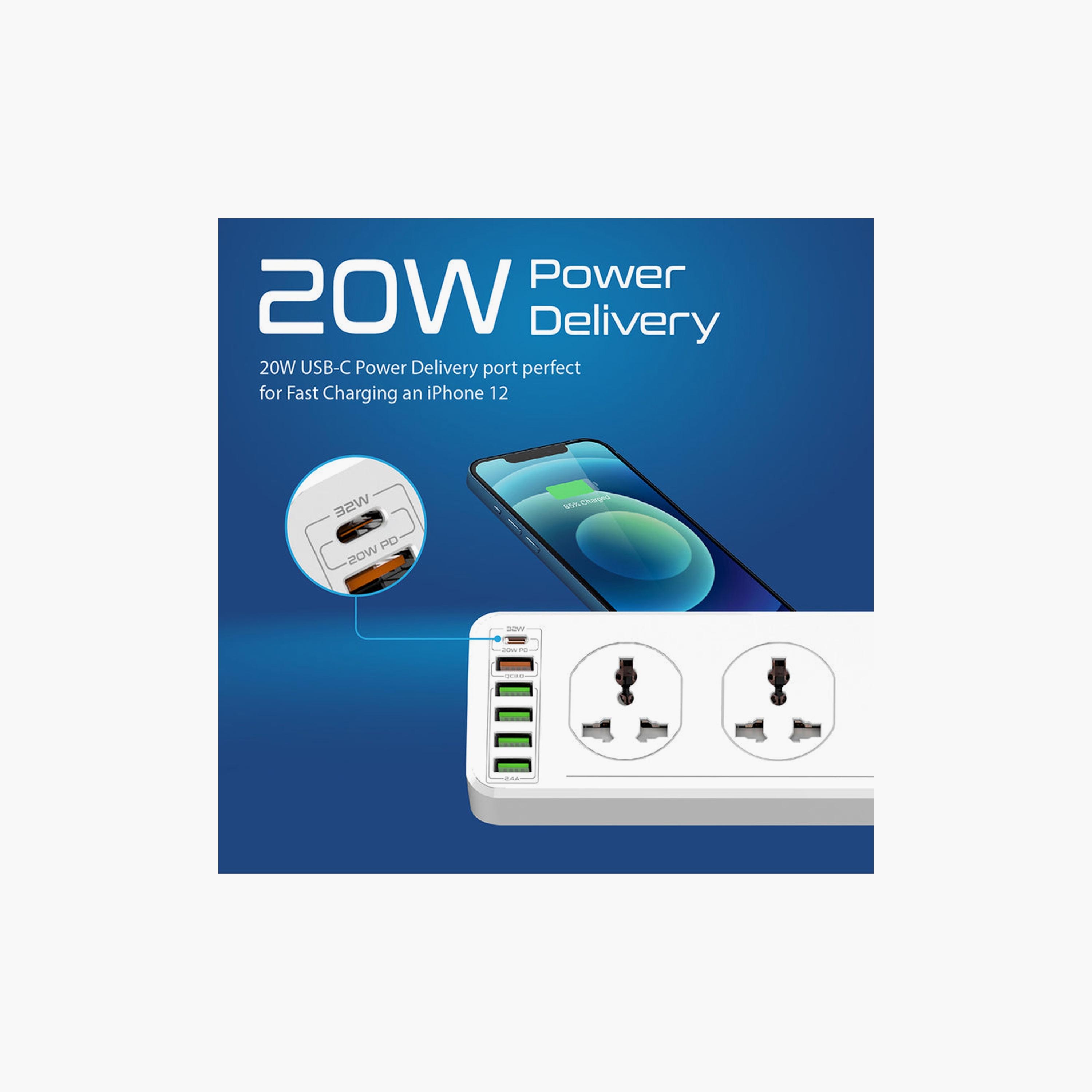 Promate Extension 10AC Socket Space Efficient Power Strip 20W USB-C P | POWERMATRIX-5M.UK-electronics-accessories-computeraccesories-image-2