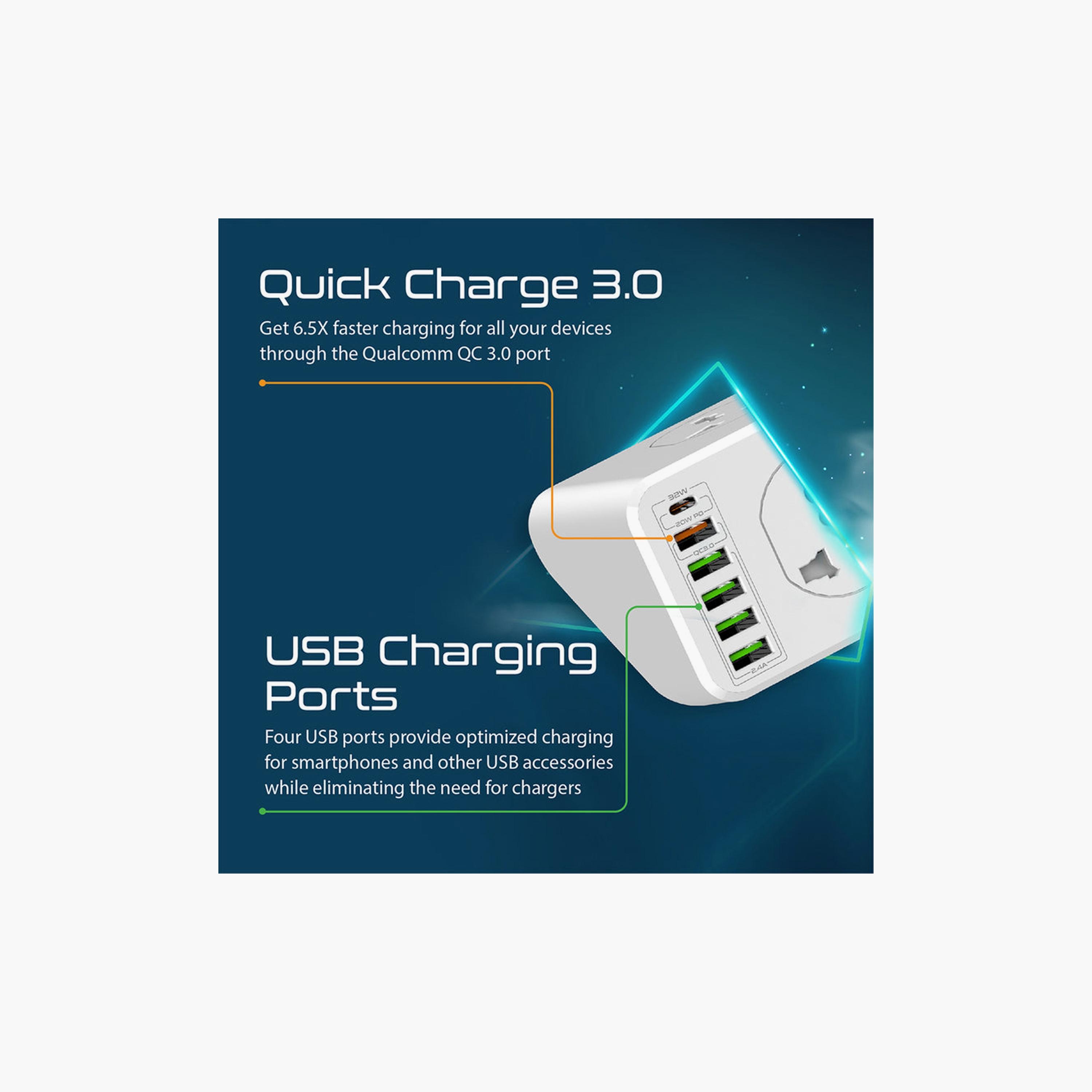 Promate Extension 10AC Socket Space Efficient Power Strip 20W USB-C P | POWERMATRIX-5M.UK-electronics-accessories-computeraccesories-image-3