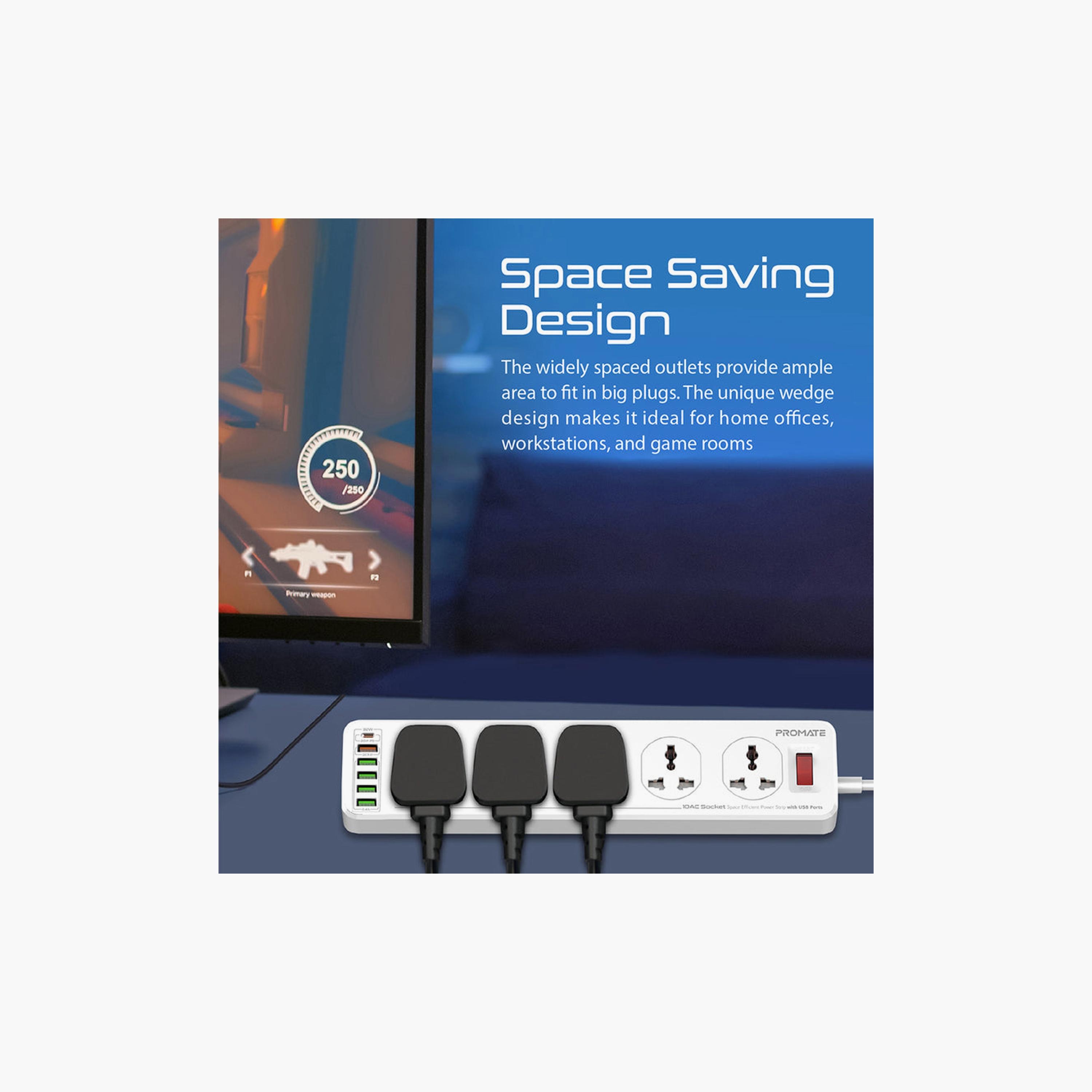 Promate Extension 10AC Socket Space Efficient Power Strip 20W USB-C P | POWERMATRIX-5M.UK-electronics-accessories-computeraccesories-image-4