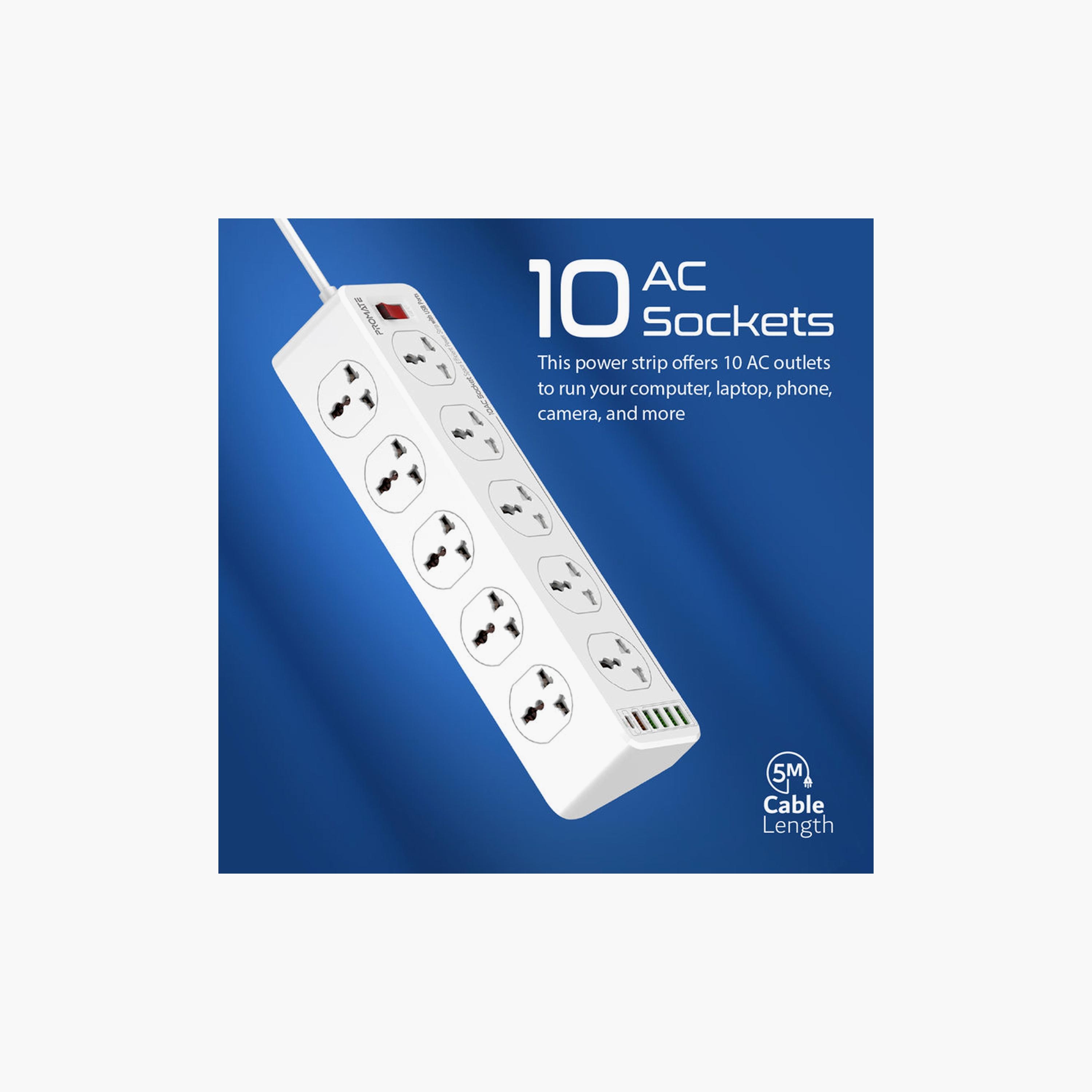 Promate Extension 10AC Socket Space Efficient Power Strip 20W USB-C P | POWERMATRIX-5M.UK-electronics-accessories-computeraccesories-image-5
