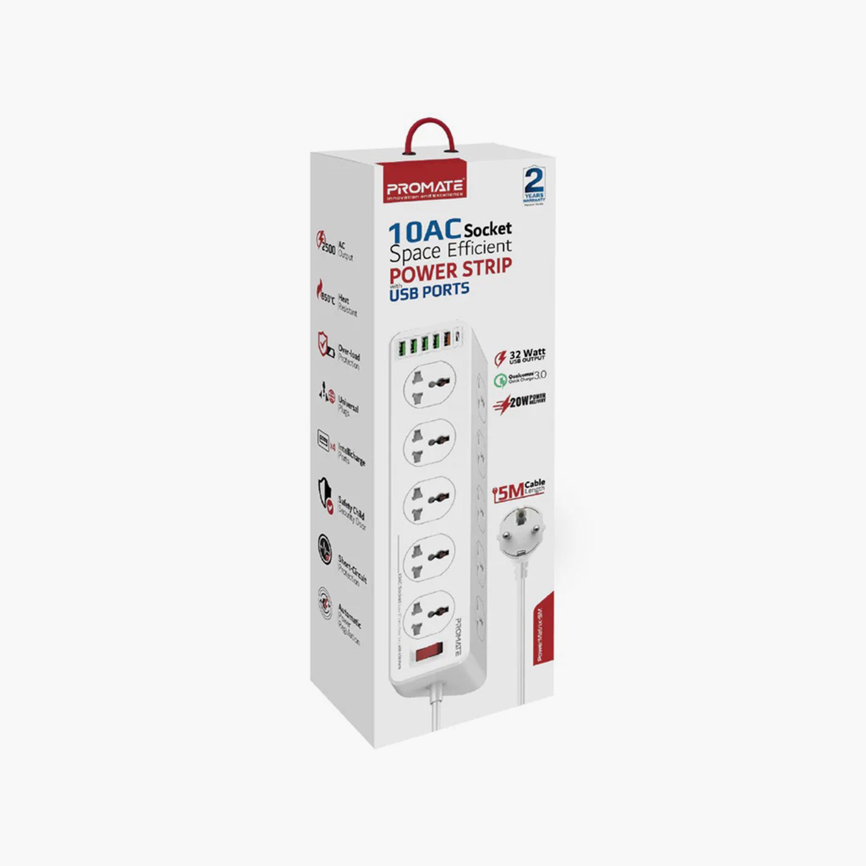 Promate Extension 10AC Socket Space Efficient Power Strip 20W USB-C P | POWERMATRIX-5M.UK-electronics-accessories-computeraccesories-image-6