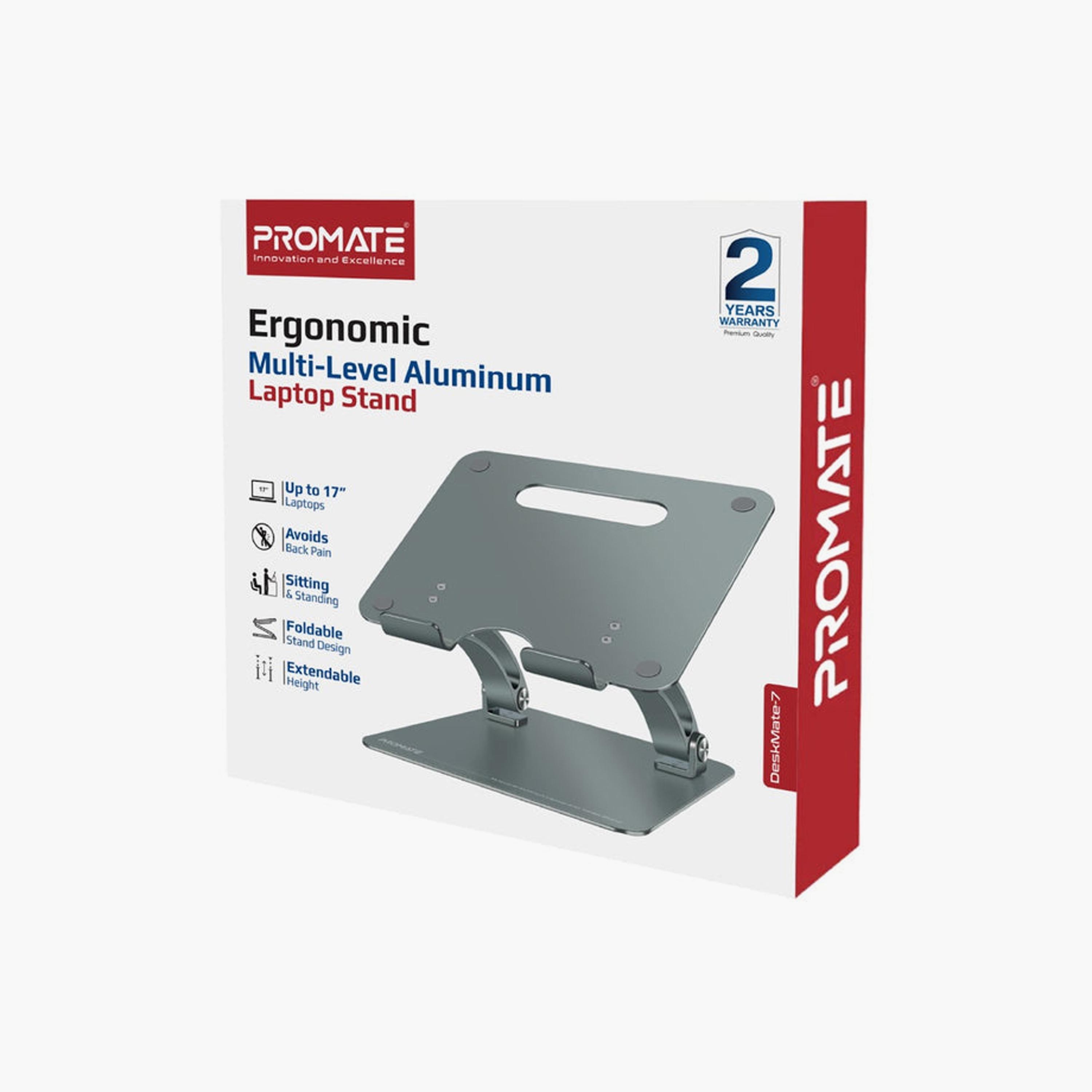 Promate Multi Level Aluminium Stand For Up To 17 " Laptop and Floodable Design | DESKMATE-7.GREY-electronics-accessories-computeraccesories-image-2