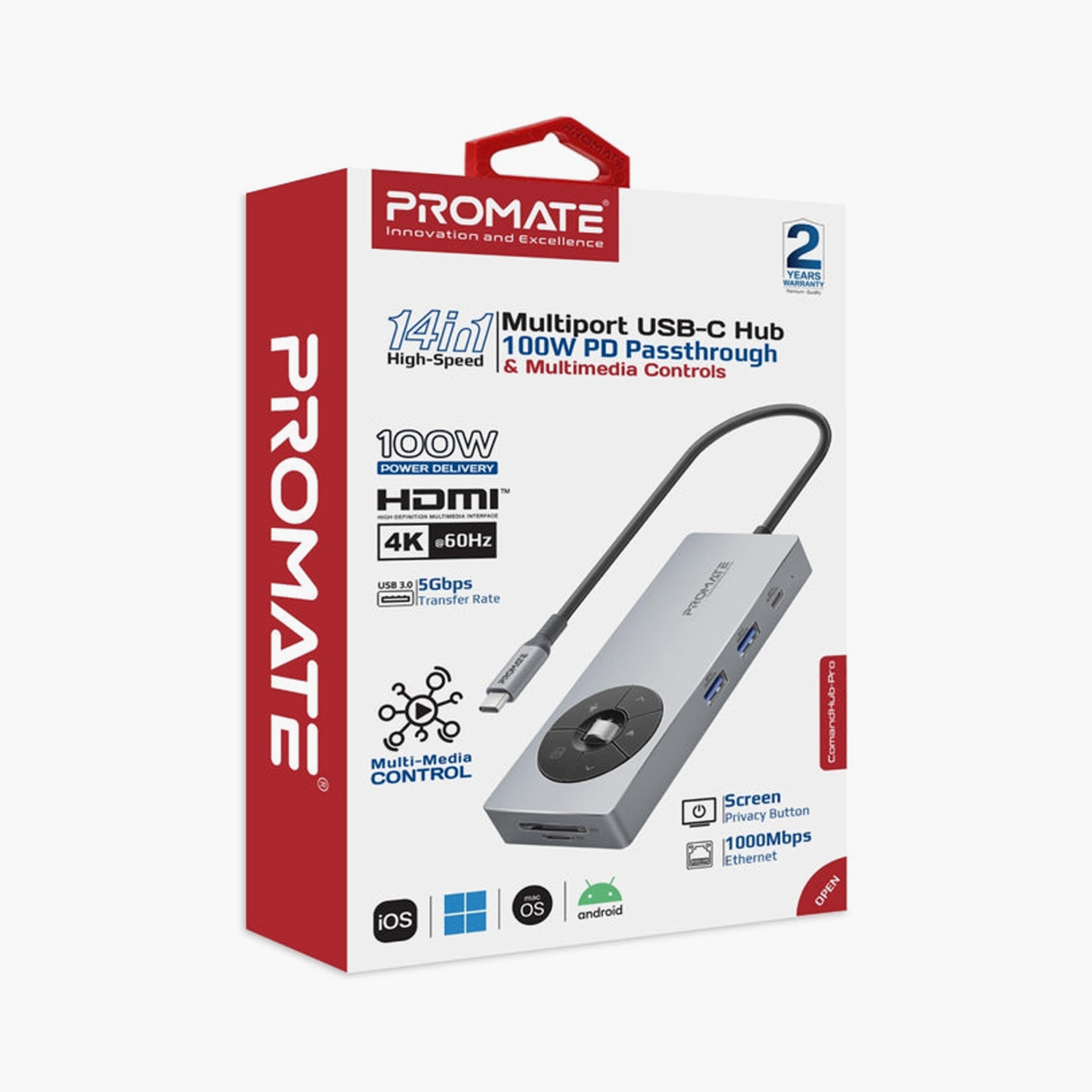 Promate 14 In 1 Highspeed Multiport USBC C Hub With 100W PD Passthrough & Multimedia Controls-electronics-accessories-computeraccesories-image-2